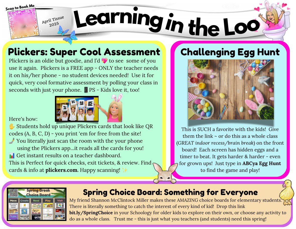 Kathi Kersznowski ⛵️ (@kerszi) on Twitter photo I kept things light & fun for teachers with my latest issue of #LearningInTheLoo, featuring <a href="/plickers/">👋 Plickers</a>, <a href="/ABCyaGames/">ABCya</a>, and an amazing spring choice board created by <a href="/shannonmmiller/">Shannon McClintock Miller</a>!
🚽 Want to learn more about Learning In The Loo? kerszi.com/learning-in-th… I kept things light & fun for teachers with my latest issue of #LearningInTheLoo, featuring <a href="/plickers/">👋 Plickers</a>, <a href="/ABCyaGames/">ABCya</a>, and an amazing spring choice board created by <a href="/shannonmmiller/">Shannon McClintock Miller</a>!
🚽 Want to learn more about Learning In The Loo? kerszi.com/learning-in-th…