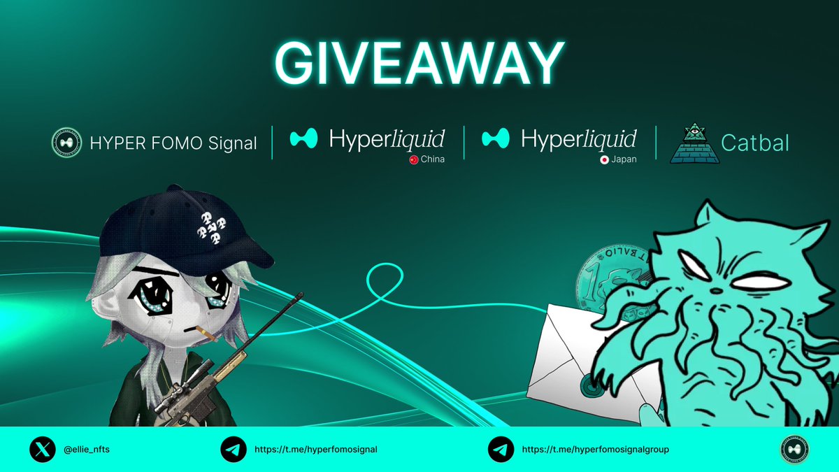 ellie.hl (@ellie_nfts) on Twitter photo Catbal X Ellie WL Giveaway!
👉How to join?
1/ Follow <a href="/CatCabal_hl/">Catbal</a> <a href="/Hyperliquid_CN/">Hyperliquid CN</a> <a href="/hyperliquidx_jp/">Hyperliquid Japan</a> <a href="/Hyperliquidvn/">Hyperliquid Việt Nam 🇻🇳</a> <a href="/ellie_nfts/">ellie.hype</a>
2/ Like, comment, retweet
3/ Join Discord: discord.gg/DP2Ykkwxxf
4/ Join Hyperliquid CN TG:
t.me/hyperliquid_ch… & t.me/hyperliquid_ch…
5/ Join Catbal X Ellie WL Giveaway!
👉How to join?
1/ Follow <a href="/CatCabal_hl/">Catbal</a> <a href="/Hyperliquid_CN/">Hyperliquid CN</a> <a href="/hyperliquidx_jp/">Hyperliquid Japan</a> <a href="/Hyperliquidvn/">Hyperliquid Việt Nam 🇻🇳</a> <a href="/ellie_nfts/">ellie.hype</a>
2/ Like, comment, retweet
3/ Join Discord: discord.gg/DP2Ykkwxxf
4/ Join Hyperliquid CN TG:
t.me/hyperliquid_ch… & t.me/hyperliquid_ch…
5/ Join
