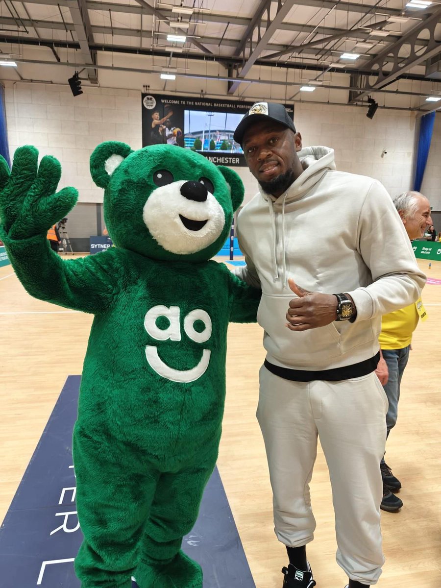 Congratulations to <a href="/thundernetball/">Manchester Thunder Netball</a> on their mega win last night.
Great to see <a href="/usainbolt/">Usain St. Leo Bolt</a> in the crowd at Belle Vue. <a href="/ao/">AO</a> Bear enjoyed meeting you!