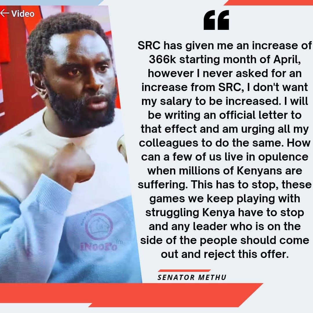 I Never Asked for a Pay Rise. I urge other members of the Senate and National Assembly to reject the increase considering the President's call to reduce government expenditure. Such an increase is untimely and will just end up overburdening the taxpayers.