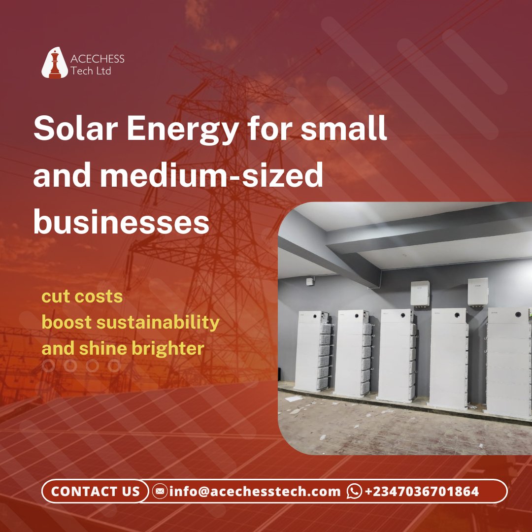 acechesstech's tweet image. Power up your small or medium-sized business with solar energy! Cut costs, boost sustainability, and shine brighter with Acechess Technology Ltd. Contact us today to harness the sun’s potential for your success! #SolarEnergy #SustainableBusiness #AcechessTech