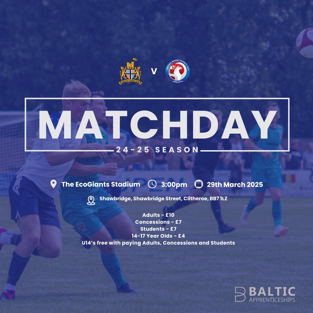 vmfc_'s tweet photo. MATCHDAY
Well, we’re back and we’re ready for it all over again as we travel to @ClitheroeFC for a 15:00 Kick Off
We hope to see you all there for what will be a brilliant fixture ⚪️🔵
#COYM | #6GamesToGo https://t.co/H2s5tC7khZ