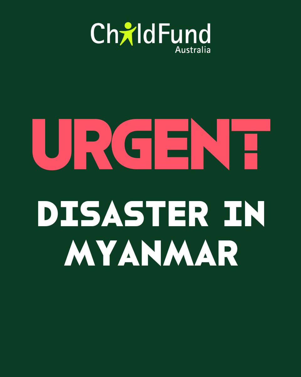 ChildFundAU's tweet photo. 🚨 𝗨𝗥𝗚𝗘𝗡𝗧: 𝗗𝗶𝘀𝗮𝘀𝘁𝗲𝗿 𝗶𝗻 𝗠𝘆𝗮𝗻𝗺𝗮𝗿

A devastating 7.7 earthquake that struck #Myanmar has left children homeless and in desperate need of support.   

Donate now to help provide immediate assistance: https://t.co/rrMMVcy2Bt https://t.co/vaSiynO0He