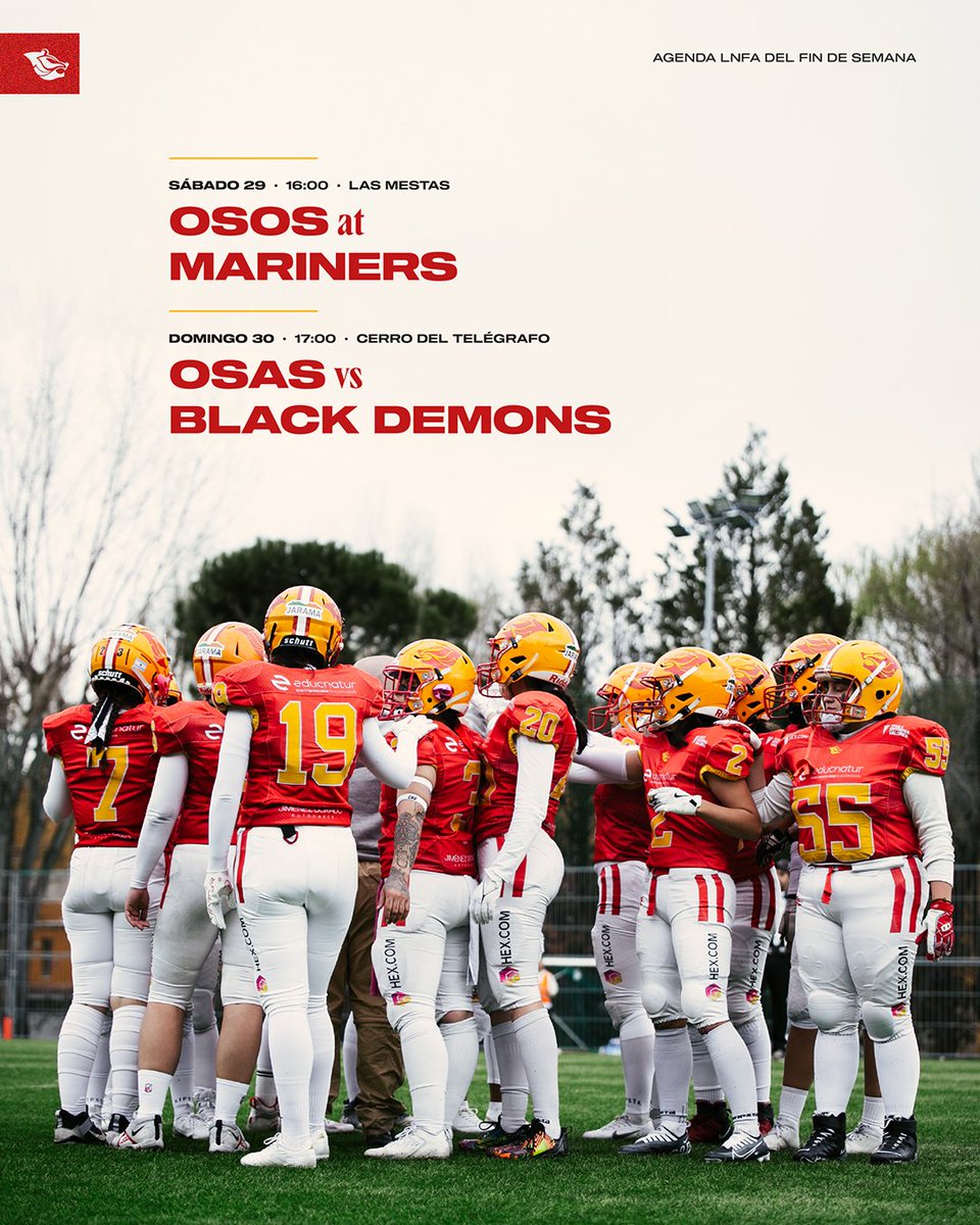 Agenda LNFA del fin de semana 🗓

▫️ Sábado 29
🆚️ @GijonMariners
⏰️ 16:00h
🏟 Las Mestas

▫️ Domingo 30
🆚️ <a href="/BlackDemonsFA/">LG OLED Black Demons</a>
⏰️ 17:00h
🏟 Cerro del Telégrafo