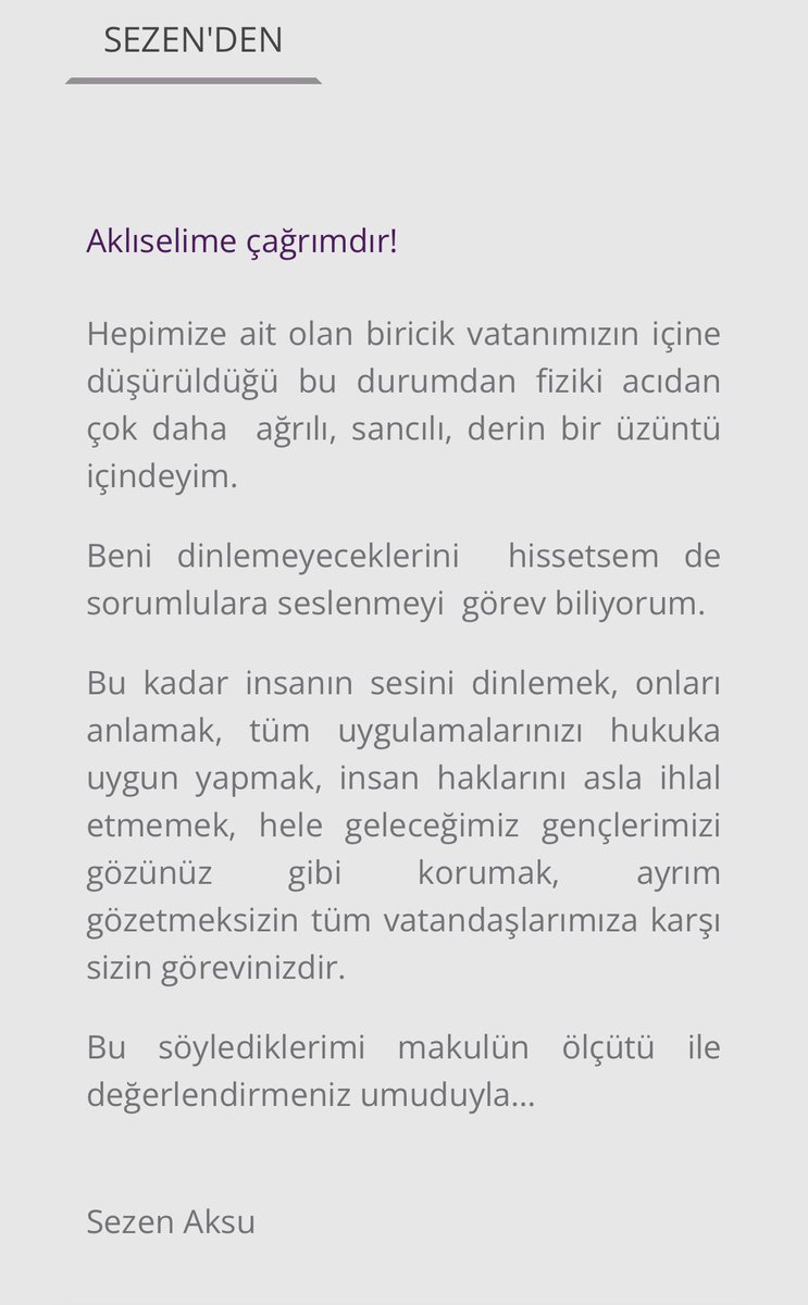 Sezen Aksu’nun resmi web sitesi sezenaksu.com.tr ‘den yaptığı açıklaması...

sezenaksu.com.tr/tr/sezenden