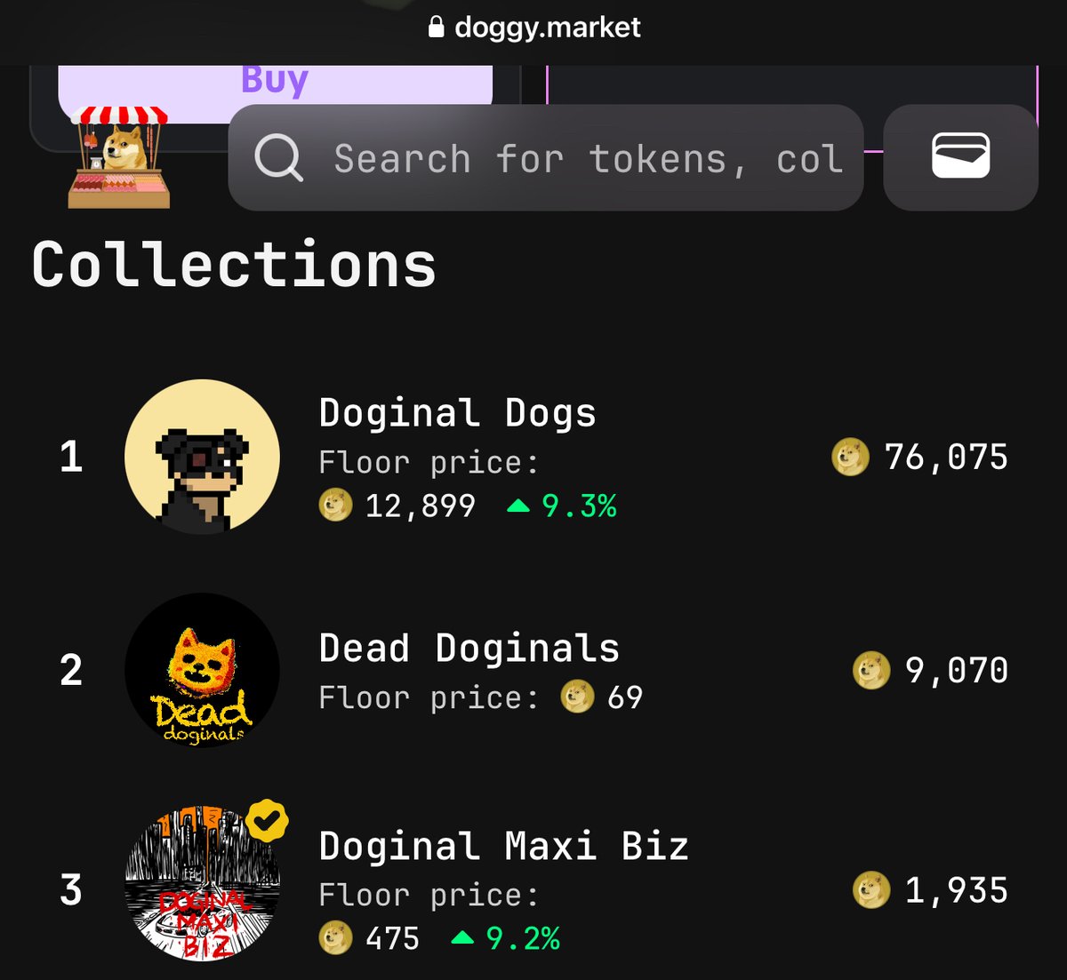 I dreamed of Dead Doginals being here in the top 3. 
124 trades in less than 24 hours.
9000 Doge volume.
🔗doggy.market/nfts/dead-dogi…
Adopt your Dead Doginal today.