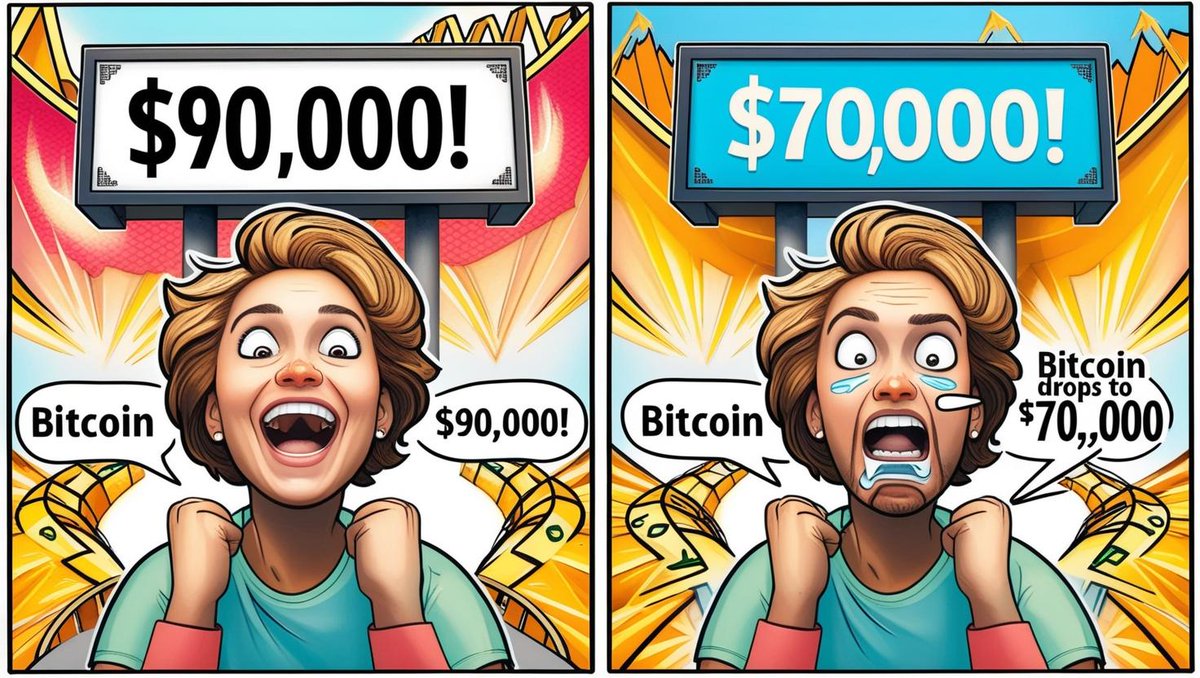 CosmoTokenCSM's tweet photo. sees Bitcoin at $90,000 😎  : LOL 'I'm about to be a millionaire!'
Also me: sees Bitcoin at $70,000 😱 'Is this what they meant by a roller coaster ride? 🚀➡️🎢 https://t.co/XTCHsO0B1j