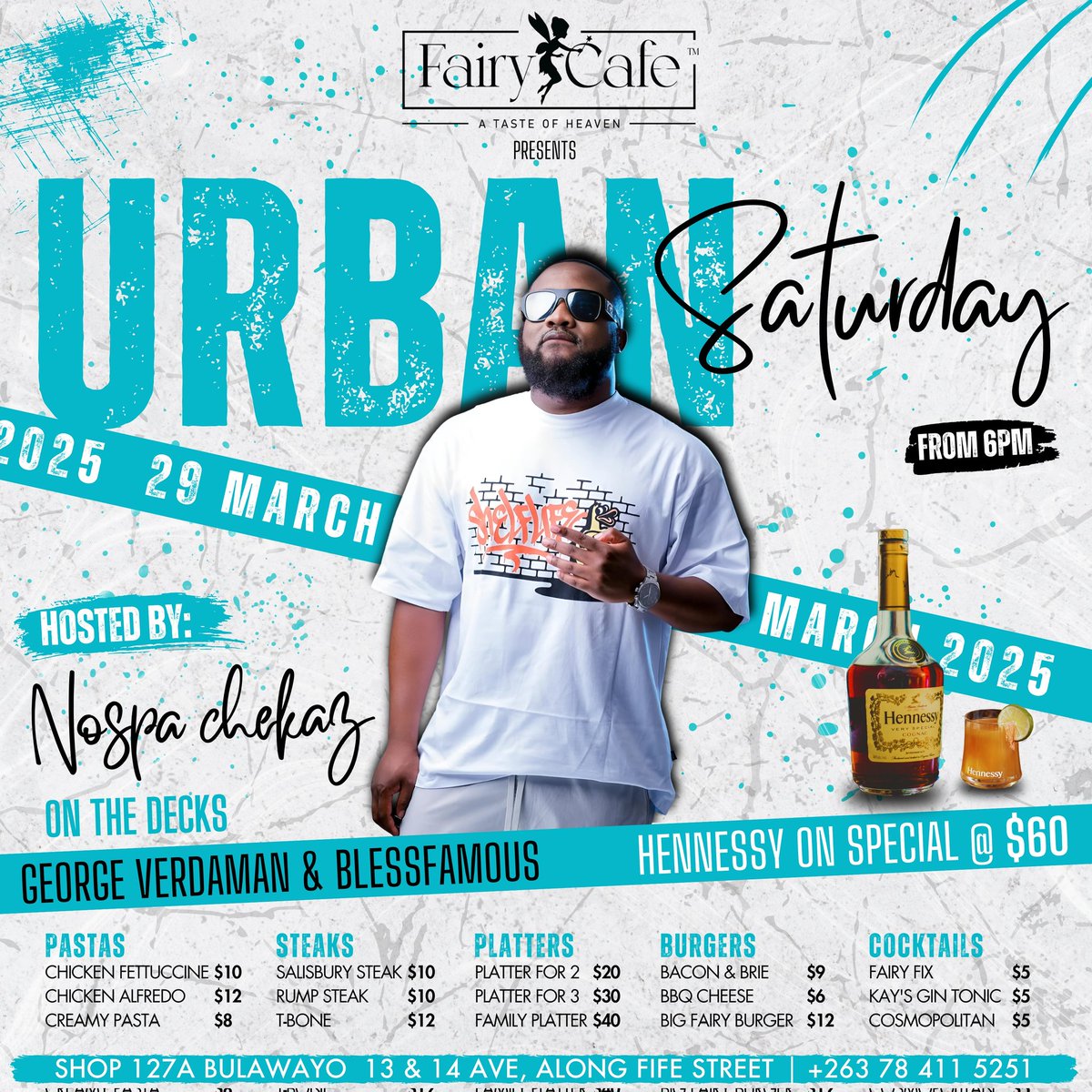 URBAN SATURDAY – Where Vibes Meet Elegance!
This isn’t just a night out—it’s an experience! Indulge in world-class food, premium vibes <a href="/fairycafezw/">Fairy Café</a> , and top-tier music as <a href="/NospaDJ/">Sekuru vaFufu</a> takes over the decks.

Flyer designed by yours truly 
#UrbanSaturday #FairyCafeZW #WeekendVibes