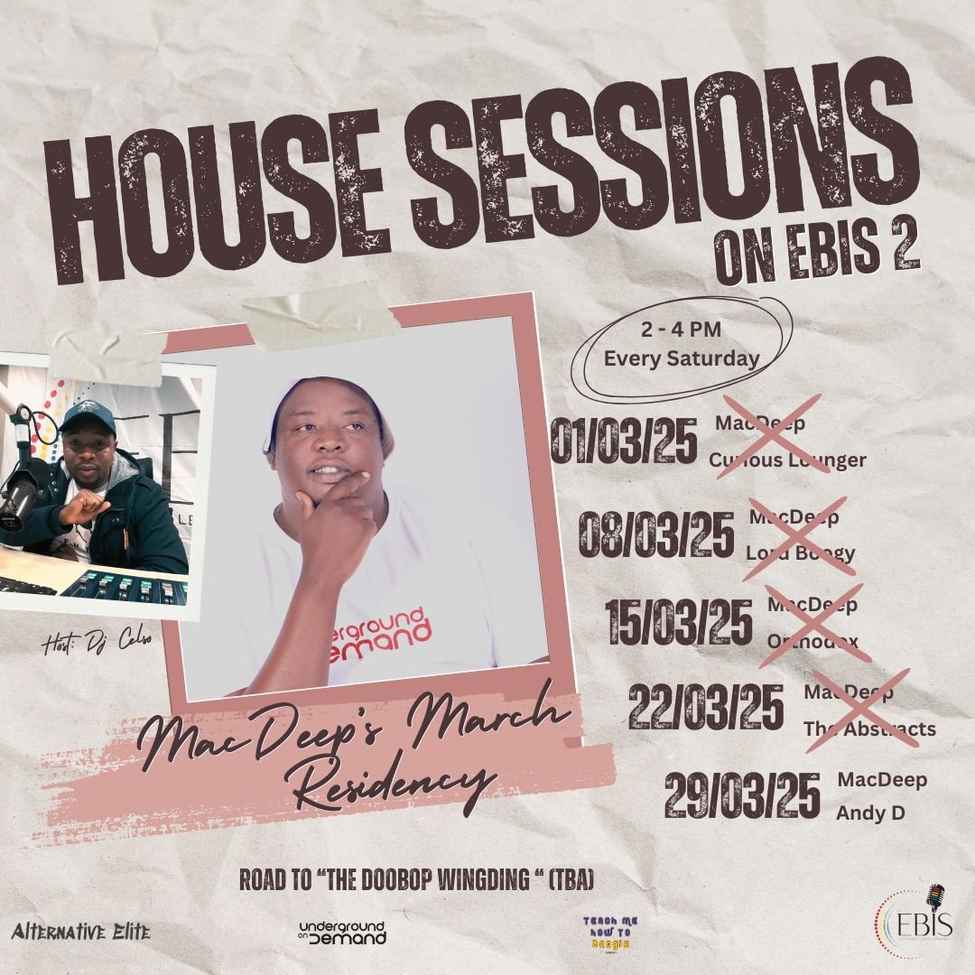 First hour: MacDeep
Second hour :Andy D aka The Cable Guy
EBIS 2 House Sessions with Dj Celso every Saturday from 2 to 4 pm