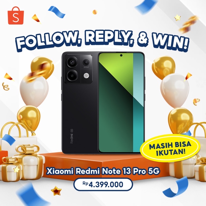 ShopeeID's tweet photo. ✨ GIVEAWAY Redmi Note 13 Pro 5G ✨

Sobat Shopee! Kamu masih bisa ikutan &amp; menangin Redmi Note 13 Pro 5G! 🥳 Yuk, langsung ikutan!

Caranya:
- FOLLOW @ShopeeID
- RT &amp; LIKE
- KLIK + screenshot
- REPLY "Shopee TERBAIK" sebanyak-banyaknya

Good luck! 🧡