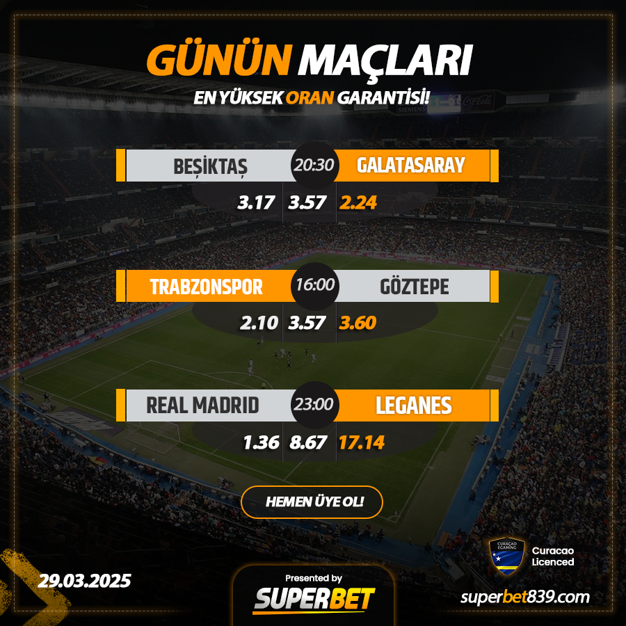 TRSUPERBET's tweet photo. ☄️ #SUPERBET'TEN %20 YATIRIM + %20 KAYIP BONUSU!

⚽️Beşiktaş - Galatasaray
⚽️Trabzonspor - Göztepe
⚽️Real Madrid - Leganes

📷#Superbet'te Günlük 5.000.000₺ Çekim İmkanı!
Giriş; (https://t.co/GdKaIAwFjM) https://t.co/47d4ILFEkb