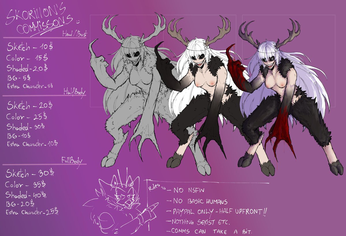 skori_fi's tweet image. Im silly and I deleted it by accident but im reposting it in case anyone wonders about my prices, slots are open indefinitely!