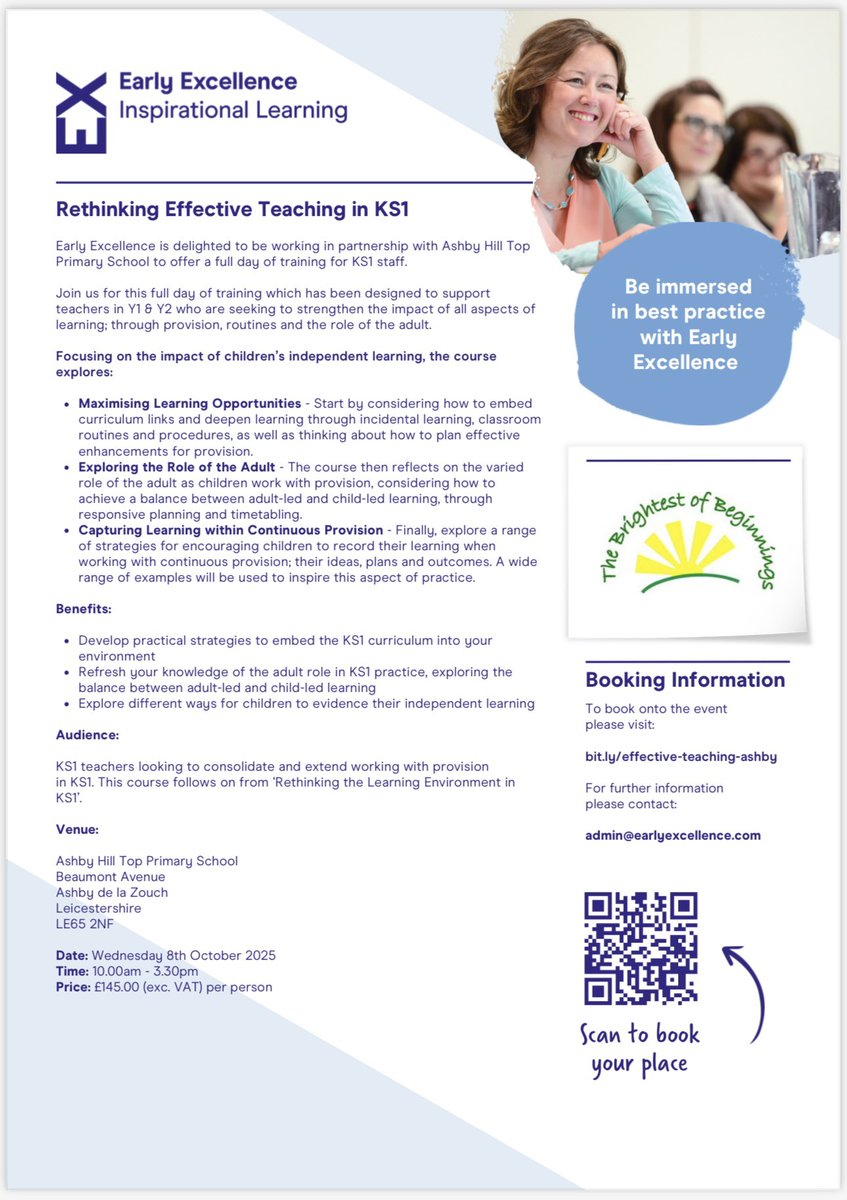 We are hosting 2 <a href="/EarlyExcellence/">Early Excellence</a> courses for KS1.The first course in June looks at the learning environment &amp; the second course is designed around effective teaching.PERFECT for teachers &amp; leaders looking to implement or improve CP in KS1 - scan the QR code to book a place! #cpd