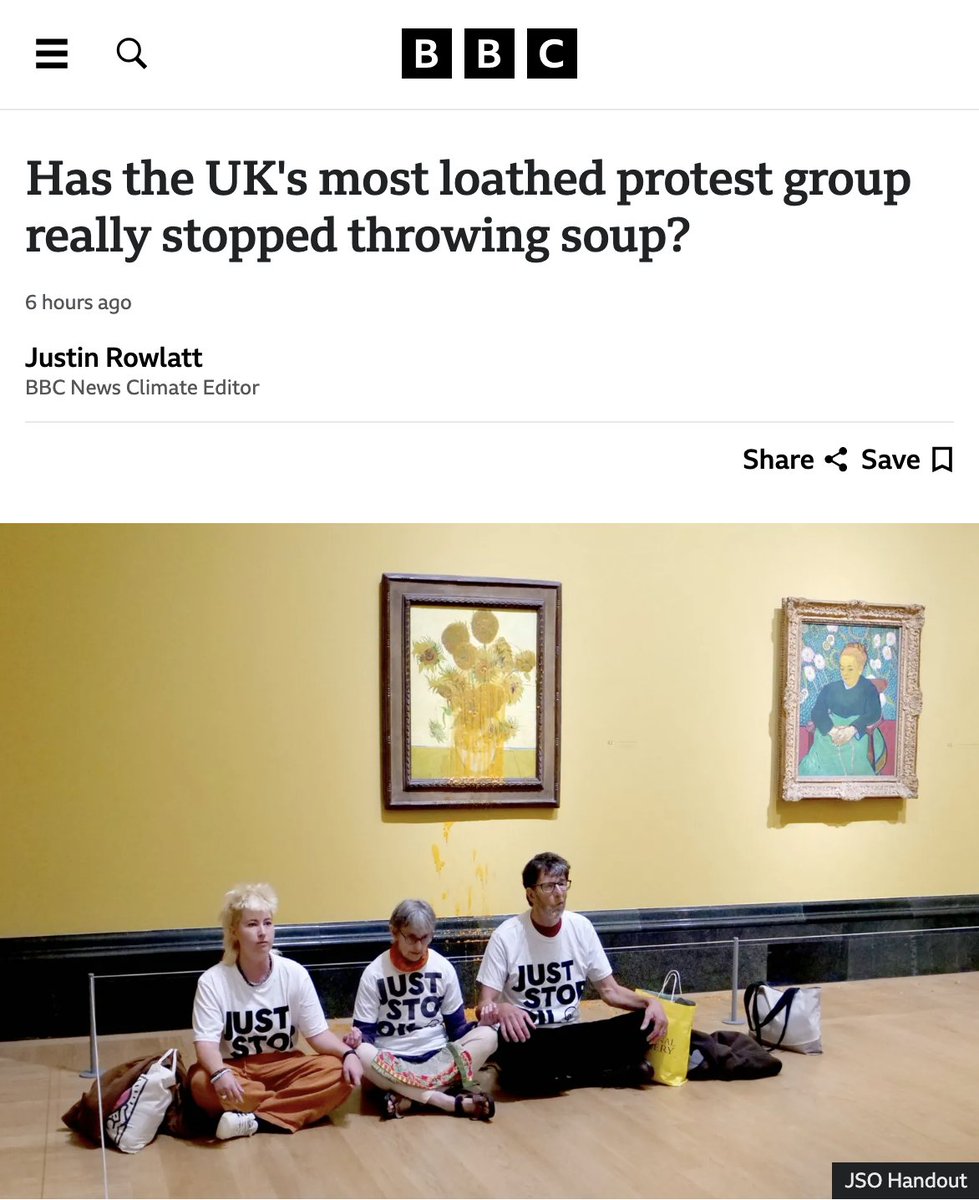 Just Stop Oil (@juststop_oil) on Twitter photo The state broadcasters climate editor managed to write over 1,500 words on climate protest but couldn't find room to mention the mass death and suffering that's coming down the line.
<a href="/BBCJustinR/">Justin Rowlatt</a> this is why you get heckled. We wouldn't need to throw soup if you'd done your job. The state broadcasters climate editor managed to write over 1,500 words on climate protest but couldn't find room to mention the mass death and suffering that's coming down the line.
<a href="/BBCJustinR/">Justin Rowlatt</a> this is why you get heckled. We wouldn't need to throw soup if you'd done your job.