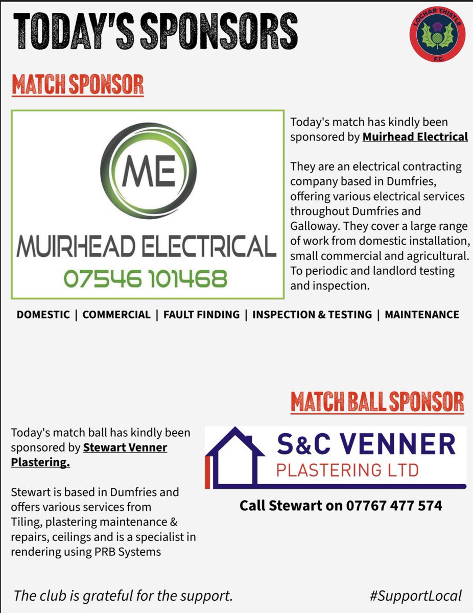 Thank you to Today’s Match Sponsors:-

🔴⚪️⚫️🤝