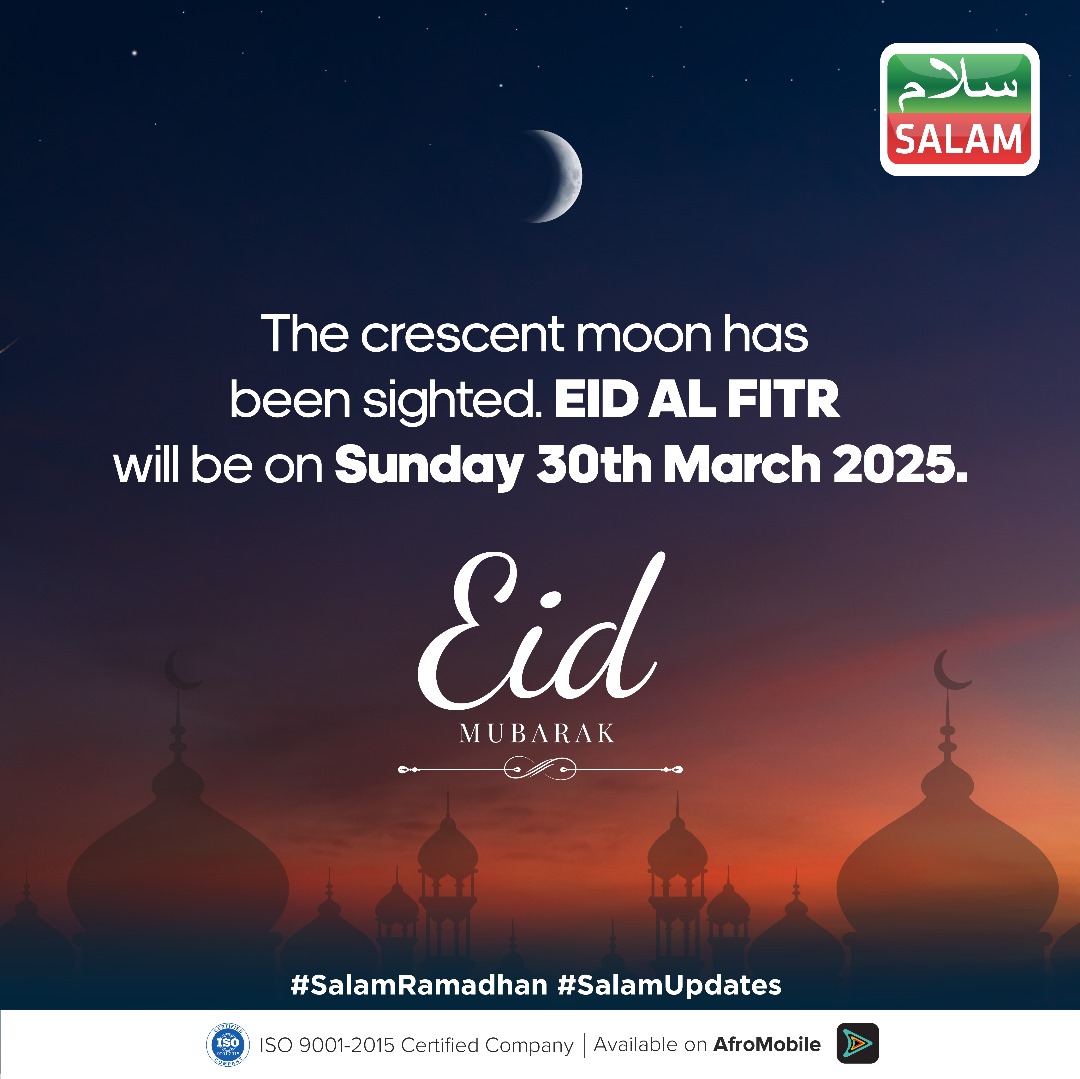SalamTvUG's tweet image. The crescent moon has been sighted, marking the end of Ramadhan! Eid Mubarak to all! May tomorrow be a day filled with joy, love, and blessings!

 #EidMubarak #SalamDaawa #SalamUpdates