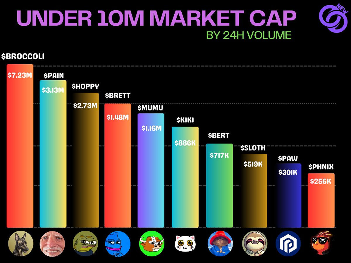 DilixCrypto's tweet photo. Top #MemeCoins Under $10M Market Cap by 24h Volume 🔥

🐕 $BROCCOLI @FirstBroccoli
💀 $PAIN @pain
🐸 $HOPPY @hoppycoinERC20
🐸 $BRETT @brettether
🐂 $MUMU @mumu_bull
🐱 $KIKI @KIKIcatofficial
🧸 $BERT @bertcoincto
🦥 $SLOTH @SlothanaCoin
🐾 $PAW @framecommunity
🔥 $PHNIX @phnix_xrp https://t.co/Fb5coOcQds