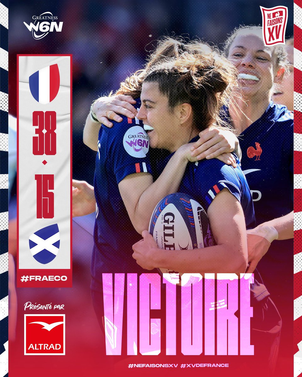🇫🇷🏴󠁧󠁢󠁳󠁣󠁴󠁿 𝐋𝐞𝐬 𝐁𝐥𝐞𝐮𝐞𝐬 𝐬'𝐢𝐦𝐩𝐨𝐬𝐞𝐧𝐭 cet après-midi 𝒂𝒗𝒆𝒄 𝒍𝒆 𝒃𝒐𝒏𝒖𝒔 sous le soleil de La Rochelle ! 😍 Bravo les filles ! 💪
#FRAECO #XVdeFrance #NeFaisonsXV