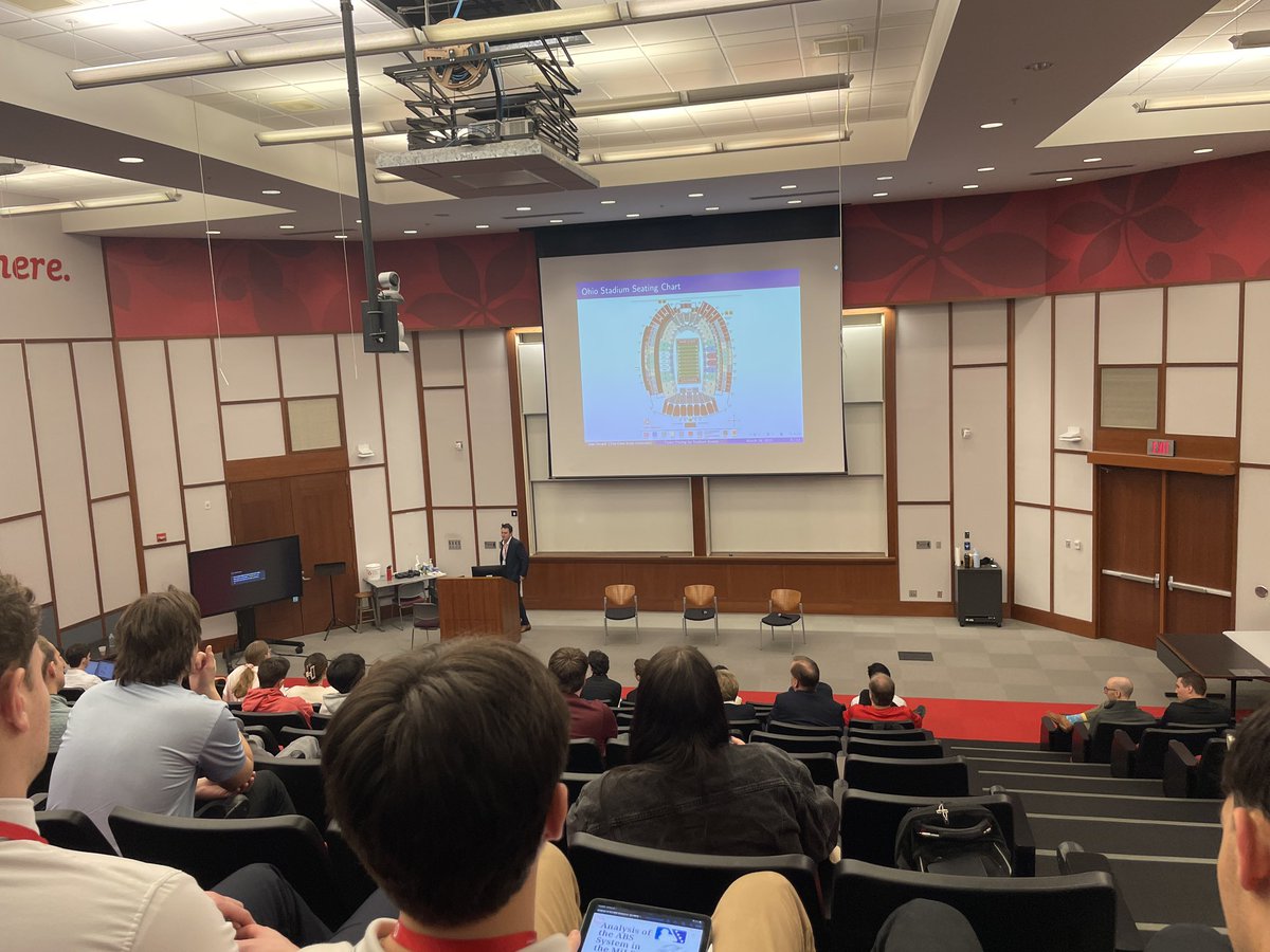 OSU_SAA's tweet photo. Jake Berard kicks off our student presentations with a ticket pricing analysis of seating within Ohio Stadium https://t.co/BJzQJBQmfZ