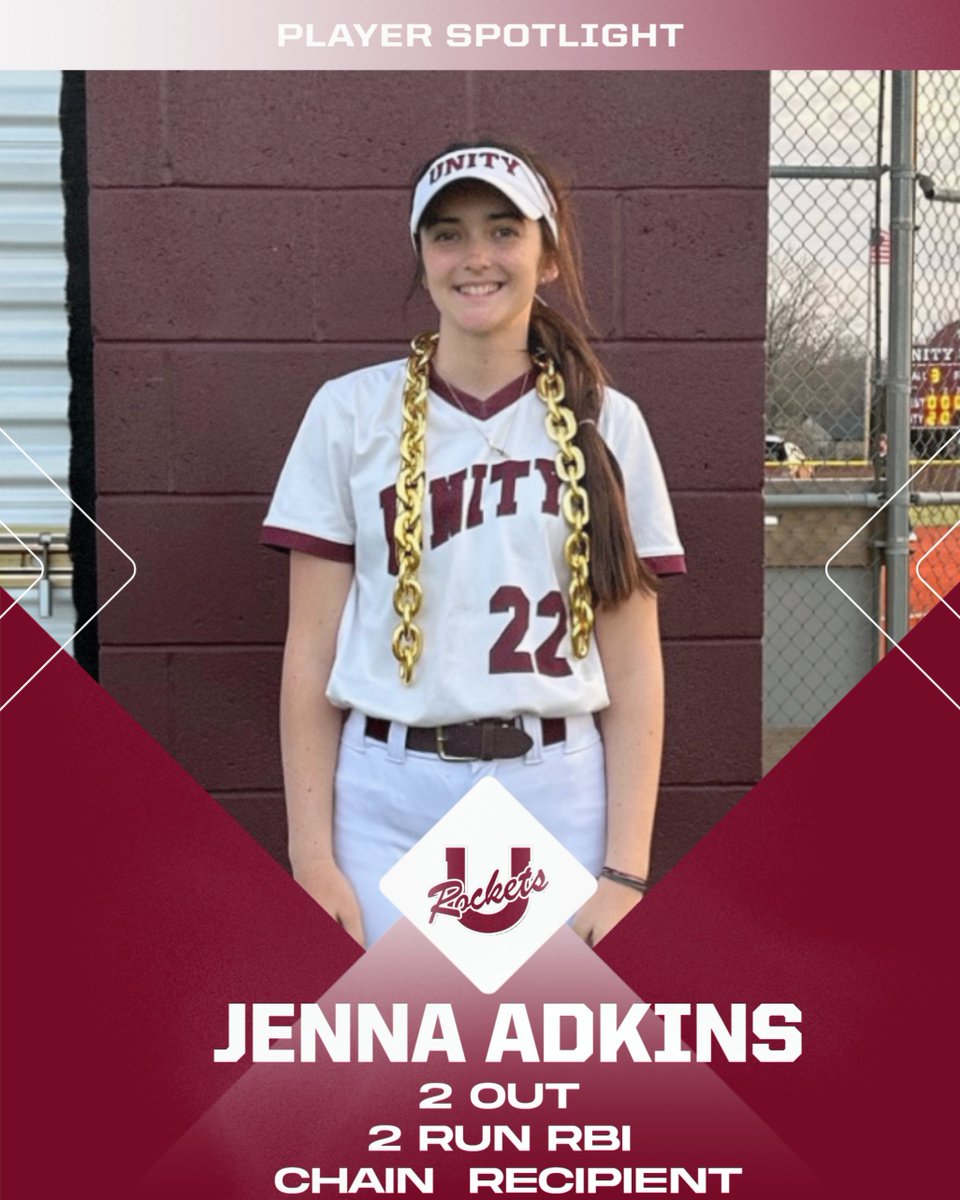 Congrats to our shortstop, JENNA ADKINS on being last nights chain recipient for hitting a 2 out 2 RBI single in our win over Normal U-High! Welcome to the club, Jenna! #unity #getback