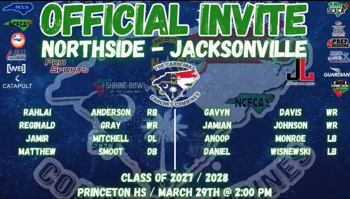 Blessed to receive an official invite to the <a href="/CoachesCombines/">Carolinas Coaches Combine</a> ! Big thanks to all the coaches for giving me this opportunity to compete and get better! lets work today! <a href="/ravafit/">Rava Fit - MA, CSCS*D</a> #AGTG🙏🏾