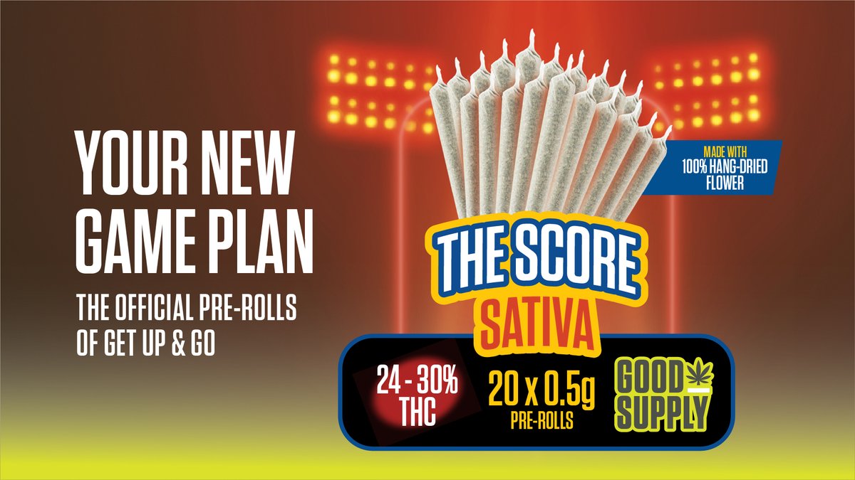 GoodSupplyCan's tweet photo. Make every moment count with The Score Sativa 20-Pack Pre-Rolls. Elevate your day with 20 x 0.5g pre-rolls with 24-30% THC. Milled from hang-dried whole buds, check the label for the unique rotating strain. Eco-friendly bags and labels offset by trees planted with PrintReleaf™. https://t.co/RW4UmkDpDg