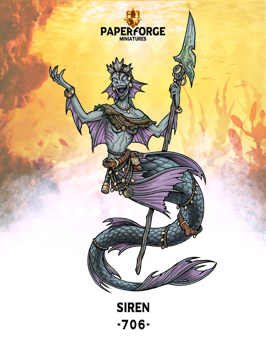 You better not follow Odysseus' advice on this one, while you're covering your ears she'll throw that harpoon right through your chest. 
Before that happens you can get the Paper Mini and #VTT Tokens here:
patreon.com/posts/706-resk…
#dnd #ttrpg #rpg #dnd5e #siren #mermaid