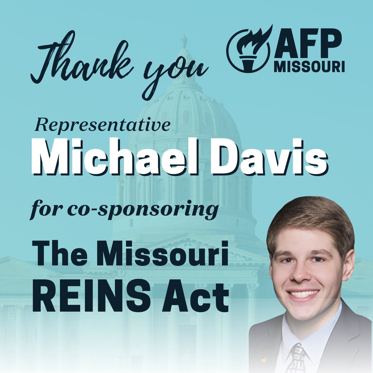 AFPMissouri's tweet image. One thing that can always be said for Representative @RepMichaelDavis is that he consistently votes for constitutionally limited government!

Of course, he wholeheartedly supports the Missouri REINS Act - Thank You!
#moleg