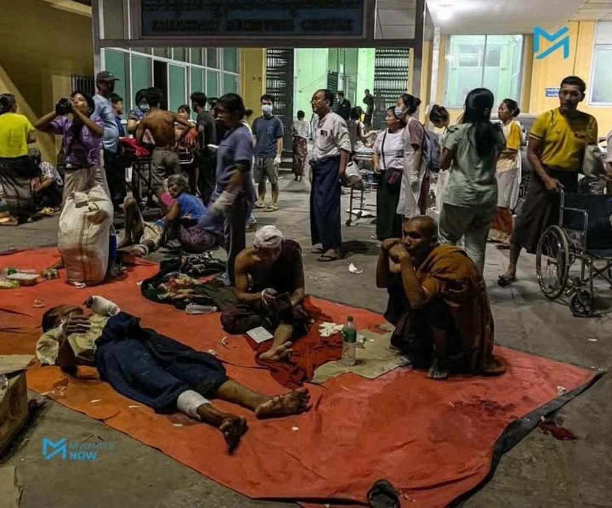 No hospital beds. No emergency systems. Just wounded people lying on the ground—monks, elders, and civilians—being treated under the dim light outside overcrowded emergency rooms.

#WhatsHappeningInMyanmar
#HelpMyanmarRecover
#MyanmarEarthquake