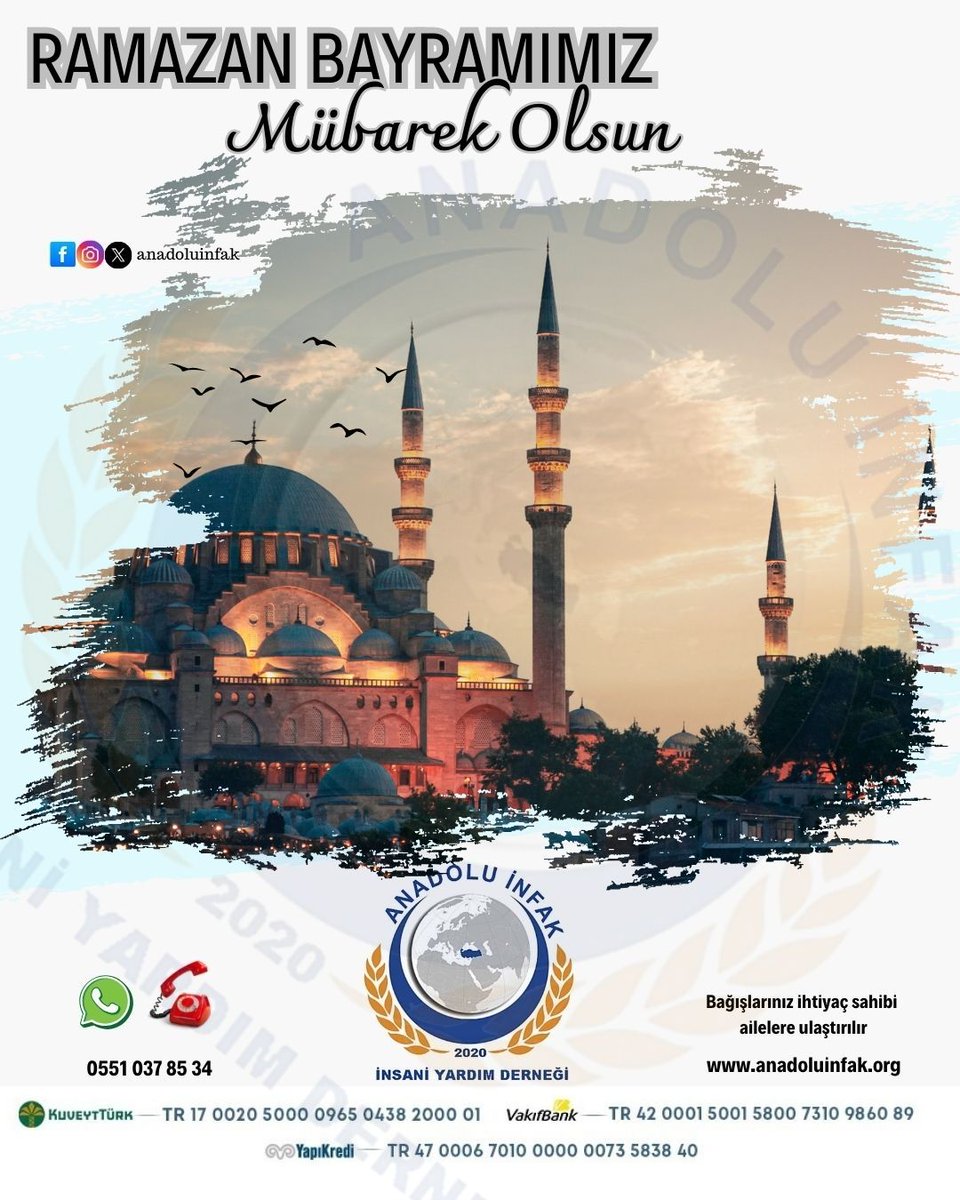 Mübarek ramazan bayramınızı kutlar ülkemize, İslam alemine hayırlara vesile olmasını niyaz ederiz.
anadoluinfak.org
#ramazanbayramı #bayram