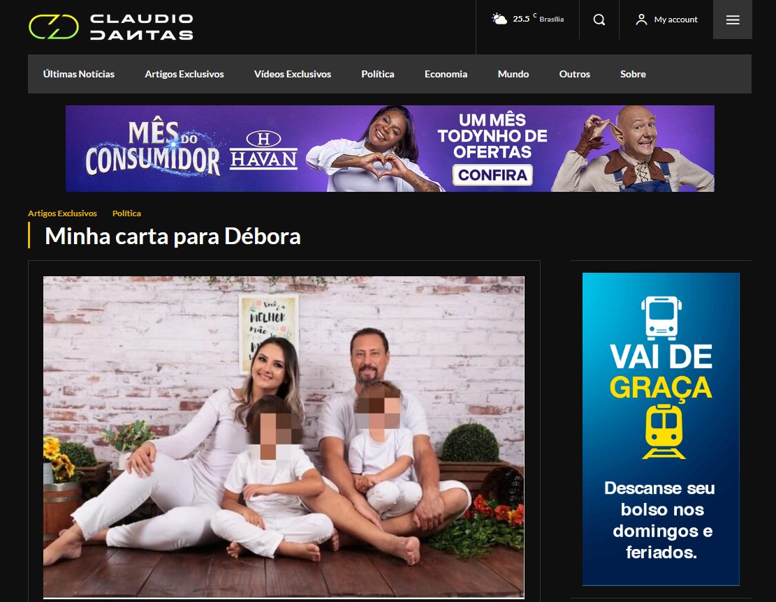 DR. PAULO FARIA (@drpaulofaria22) on Twitter photo Faço minhas as palavras de CLÁUDIO DANTAS, em uma carta publicada hoje (29).
Parabéns, <a href="/claudio_dantas_/">Claudio Dantas</a>
"Minha cara Débora Rodrigues, eu gostaria de pegar em suas mãos e dizer “sinto muito”.
Sinto por você ter sido arrastada para esse covil de ladrões e canalhas que virou a Faço minhas as palavras de CLÁUDIO DANTAS, em uma carta publicada hoje (29).
Parabéns, <a href="/claudio_dantas_/">Claudio Dantas</a>
"Minha cara Débora Rodrigues, eu gostaria de pegar em suas mãos e dizer “sinto muito”.
Sinto por você ter sido arrastada para esse covil de ladrões e canalhas que virou a