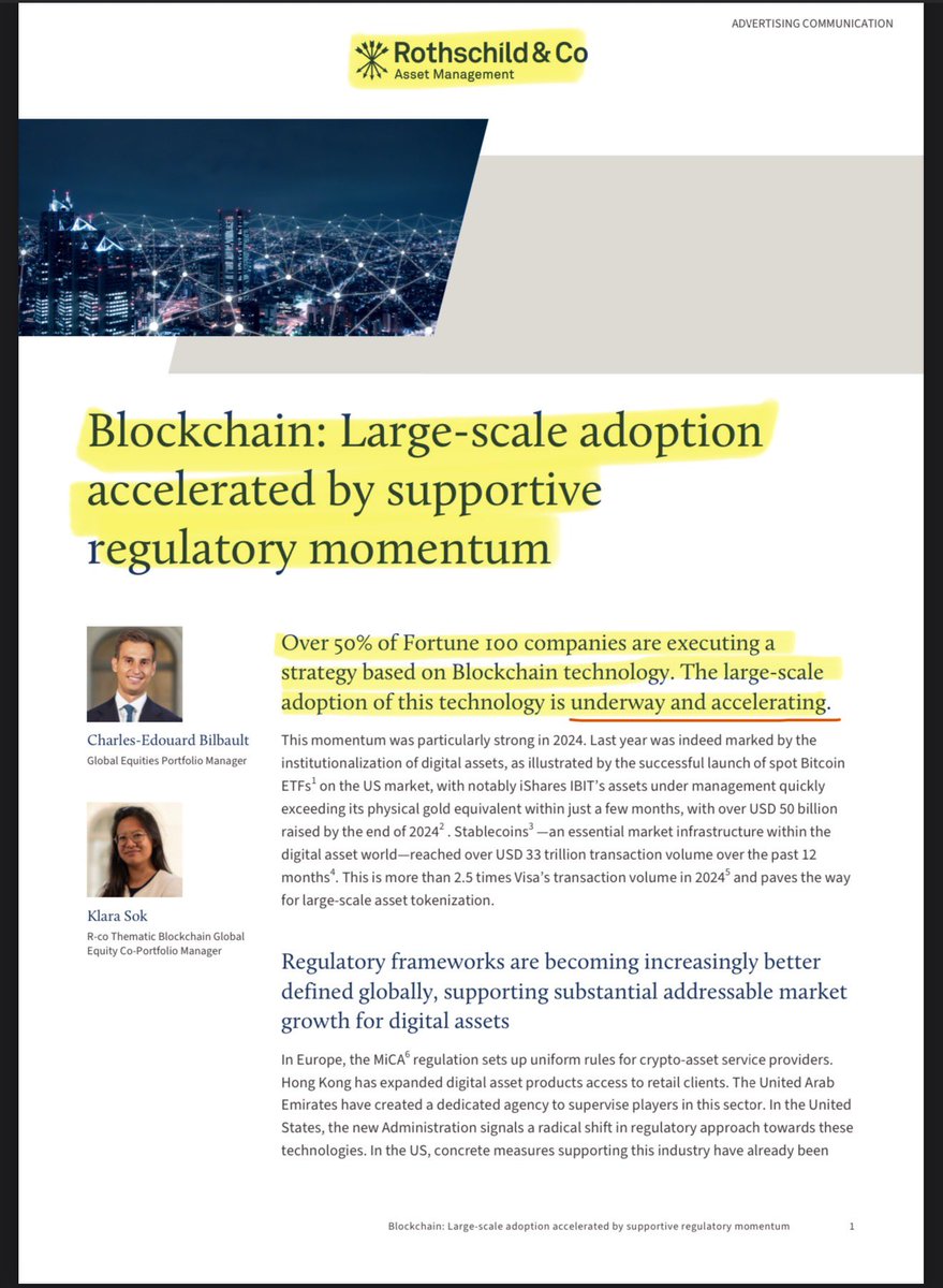 ‼️THE ROTHSCHILDS ARE SOUNDING THE ALARM ON BLOCKCHAIN‼️

The Rothschild family has made a rare and significant statement. Blockchain adoption is accelerating faster than expected. When one of the most influential financial dynasties acknowledges a shift of this scale, it is
