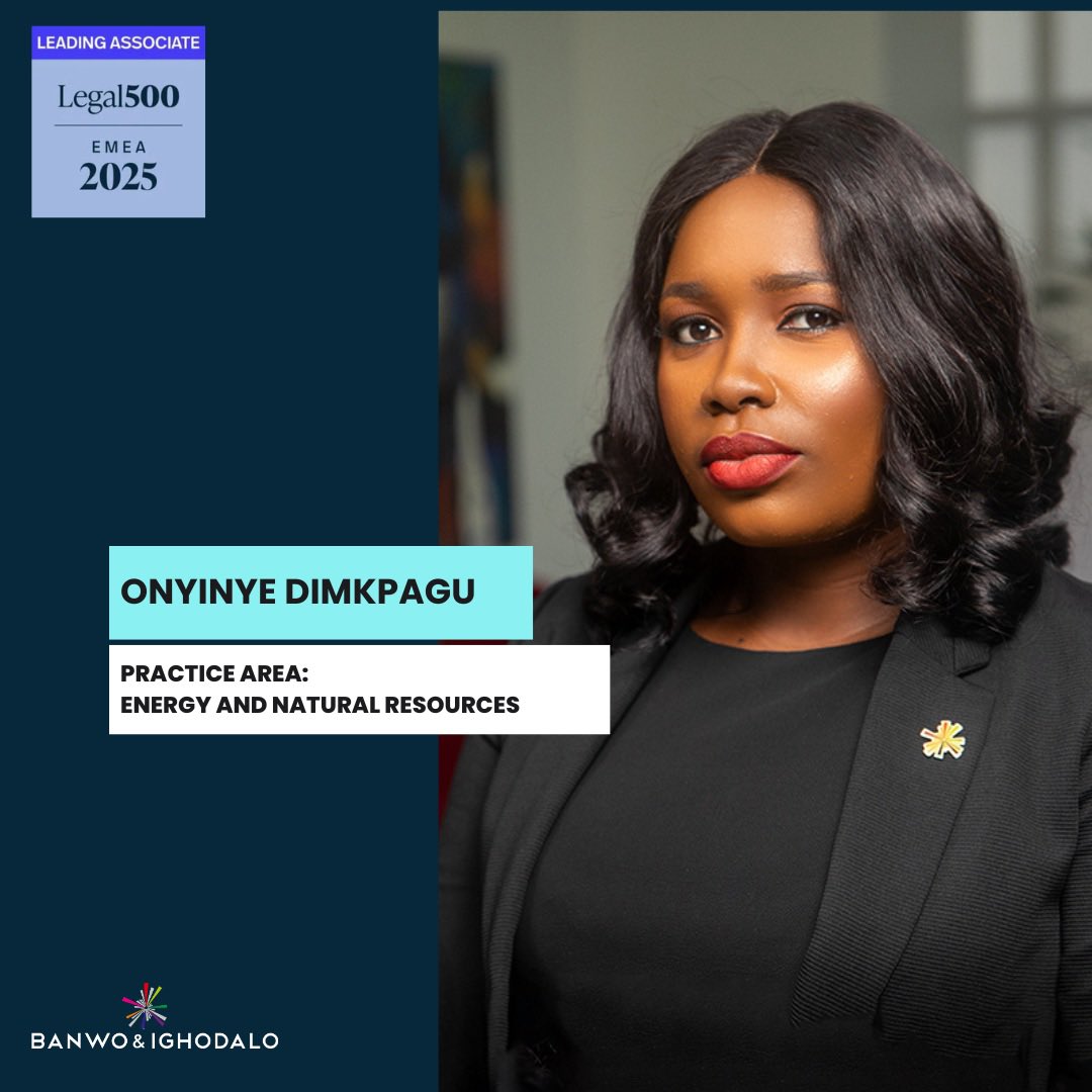 BanwoIghodalo's tweet image. We are pleased to congratulate Onyinye Dimkpagu on her recognition as a Leading Associate in the Legal 500 EMEA 2025 rankings for Energy &amp;amp; Natural Resources.

This recognition highlights her exceptional expertise, dedication,and significant contributions to this key practice area