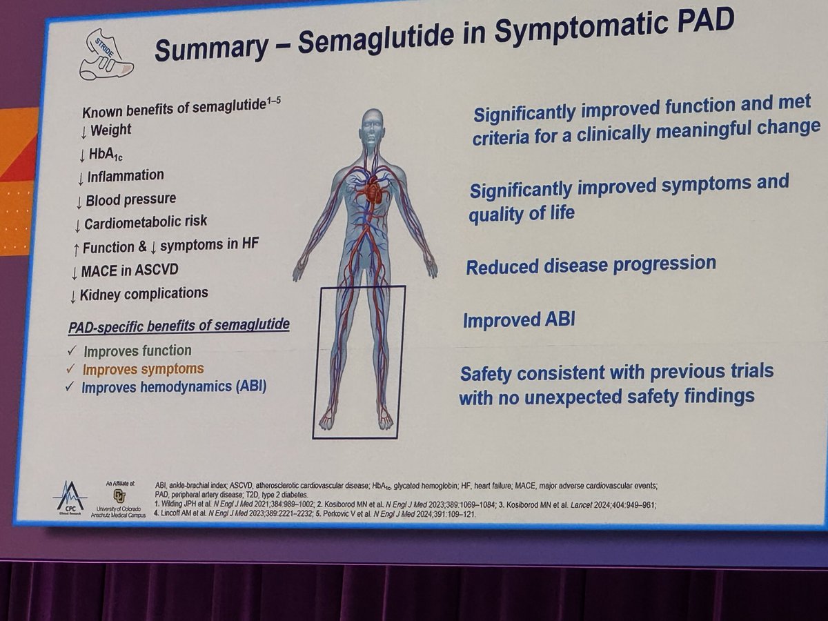 Vijay Rao, MD, PhD (@vijayrao7474) on Twitter photo Impressive results from STRIDE study showing semaglutide improved walk distance in diabetic patients with #PAD, also an improvement in ABI, time to move beyond cilostazol #ACC25 <a href="/hmkyale/">Harlan Krumholz</a> <a href="/MarcBonaca/">Marc Bonaca MD MPH</a> Impressive results from STRIDE study showing semaglutide improved walk distance in diabetic patients with #PAD, also an improvement in ABI, time to move beyond cilostazol #ACC25 <a href="/hmkyale/">Harlan Krumholz</a> <a href="/MarcBonaca/">Marc Bonaca MD MPH</a>