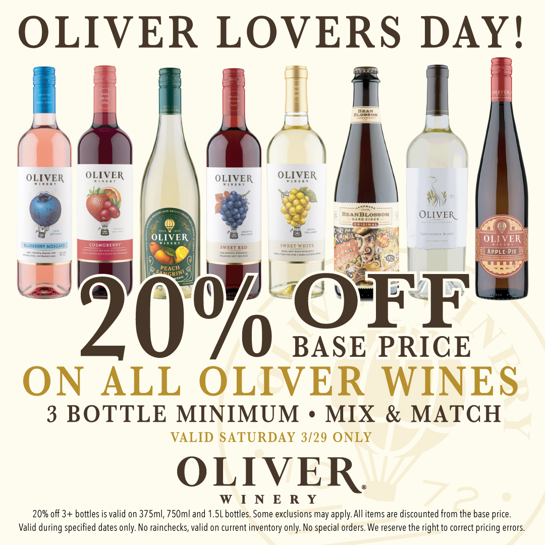 bigredliquors's tweet image. 🌟🍷Oliver Stock-Up Day! Saturday, March 29th - Mix &amp;amp; Match any 3 bottles of Oliver Wine and enjoy Limited-Time 20% Savings at all our store locations! 

#OliverWine #StockUpSale #WineLovers #MixAndMatch #SpecialOffer #DrinkLocalIN #HoosierWine