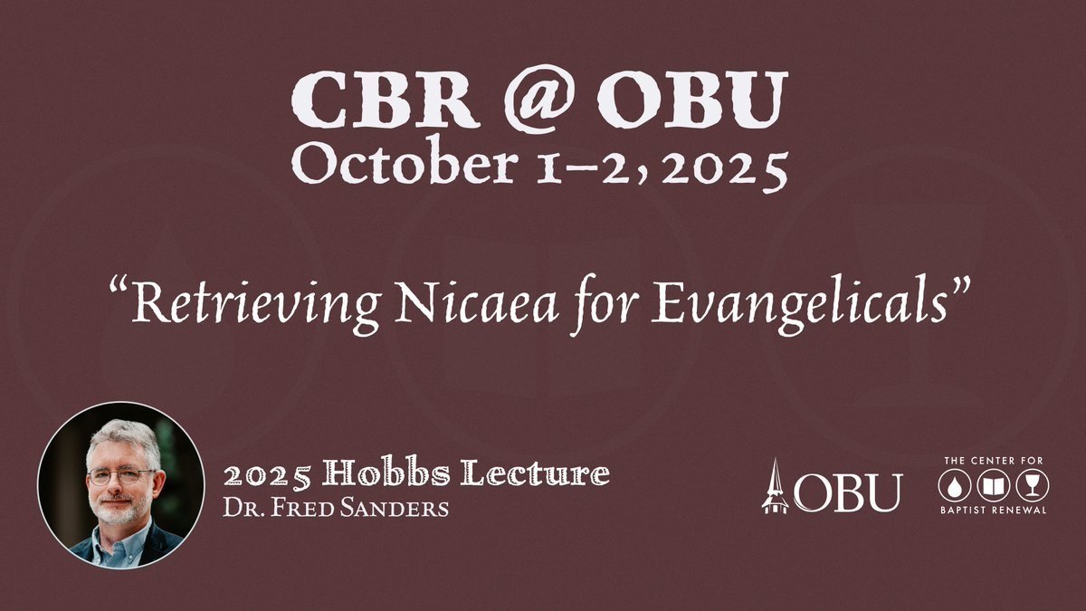 brandon_d_smith's tweet image. Friends, save the date for this year's @obunews Hobbs Lecture & @BaptistRenewal Conference, feat. @FredFredSanders & others!
OBU MDiv students can attend as part of our Christianity & the Creeds course, which includes seminar time with Sanders & myself.
okbu.edu/apply
