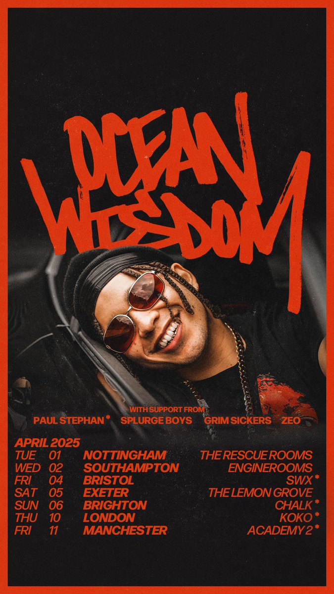 Very happy to be supporting on Ocean Wisdoms tour next week 🕺🕺🕺🕺 Ninjas come see me 🕺🕺🕺🕺I know loads of you are fans of him too so should be very sick ⚡️⚡️⚡️⚡️