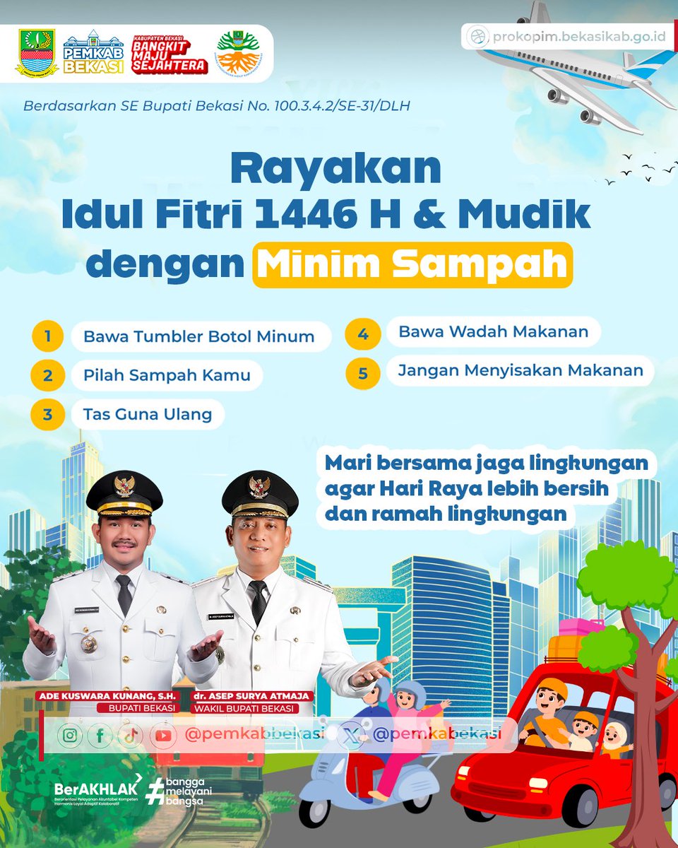 pemkabekasi's tweet image. Mudik Asik, Minim Sampah! ♻️🚗✨
Mudik tetap seru tanpa meninggalkan jejak sampah berlebihan! Gimana caranya? Simak tips ini biar perjalanan mudik makin ramah lingkungan:

✅ Bawa tumbler atau botol minum sendiri
✅ Pilah dan buang sampah pada tempatnya