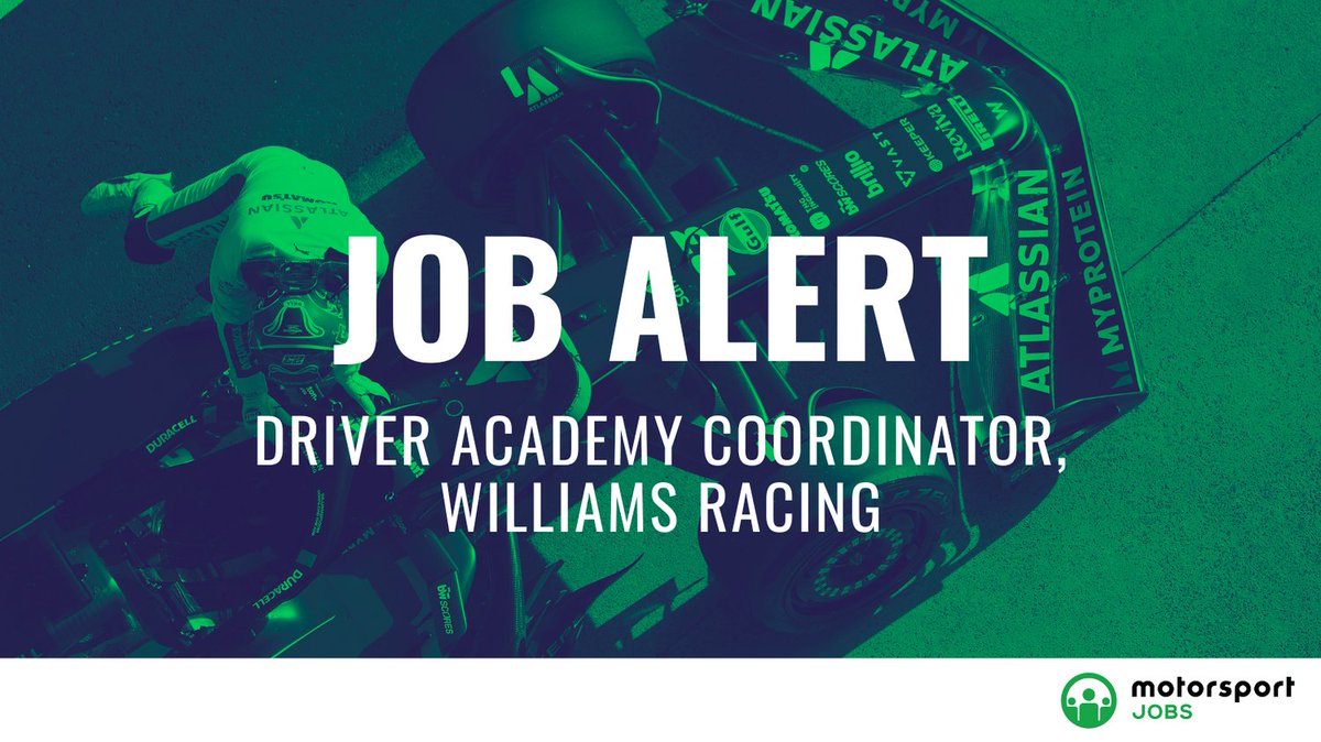 Motorsport_Jobs's tweet photo. Academy Driver Academy @williamsf1
Apply π https://t.co/HKjHMIat1u
#motorsportjobs #motorsport #jobs #jobalert #jobsinmotorsport #HowtogetajobinF1 #workinf1 #f1jobs #jobsinf1 #F1 #f1careers #Williams #Academy #Driver #F4 #F3 #F2 #junior #singleseater #Events #travel https://t.co/9DenrEIGsd