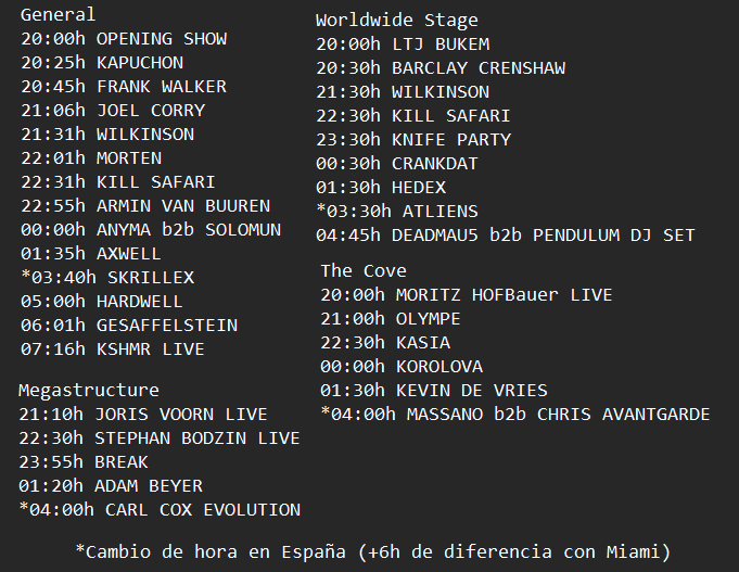 🇪🇸 HORARIOS EN ESPAÑA 🇪🇸 <a href="/ultra/">Ultra Music Festival</a> #Saturday

General -> youtube.com/watch?v=jxdXMZ…
Megastructure -> youtube.com/watch?v=zKgC9o…
Worldwide Stage -> youtube.com/watch?v=Q3jCdl…
The Cove -> youtube.com/watch?v=BSlN6R…

#ULTRALIVE #ULTRA25 #UMFTV