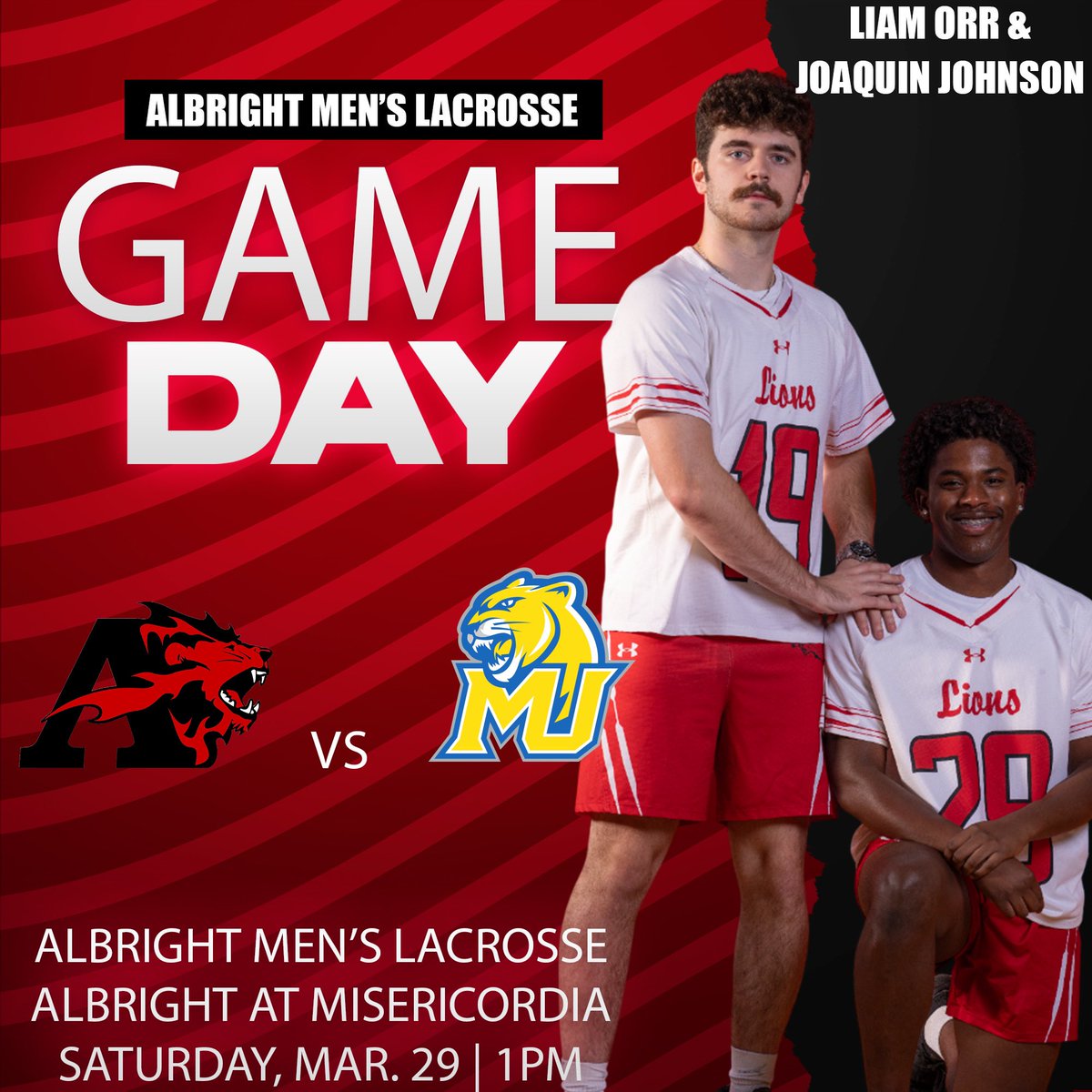 Albright Lions (@albrightlions) on Twitter photo Lions on the road!
<a href="/albrightlax/">Albright Lacrosse</a> travels to Misericordia. Game time set for 1:00 p.m.
WLAX heads to Gwynedd Mercy to take on the Griffins at 1:00 p.m.
#roarwithus🦁 Lions on the road!
<a href="/albrightlax/">Albright Lacrosse</a> travels to Misericordia. Game time set for 1:00 p.m.
WLAX heads to Gwynedd Mercy to take on the Griffins at 1:00 p.m.
#roarwithus🦁