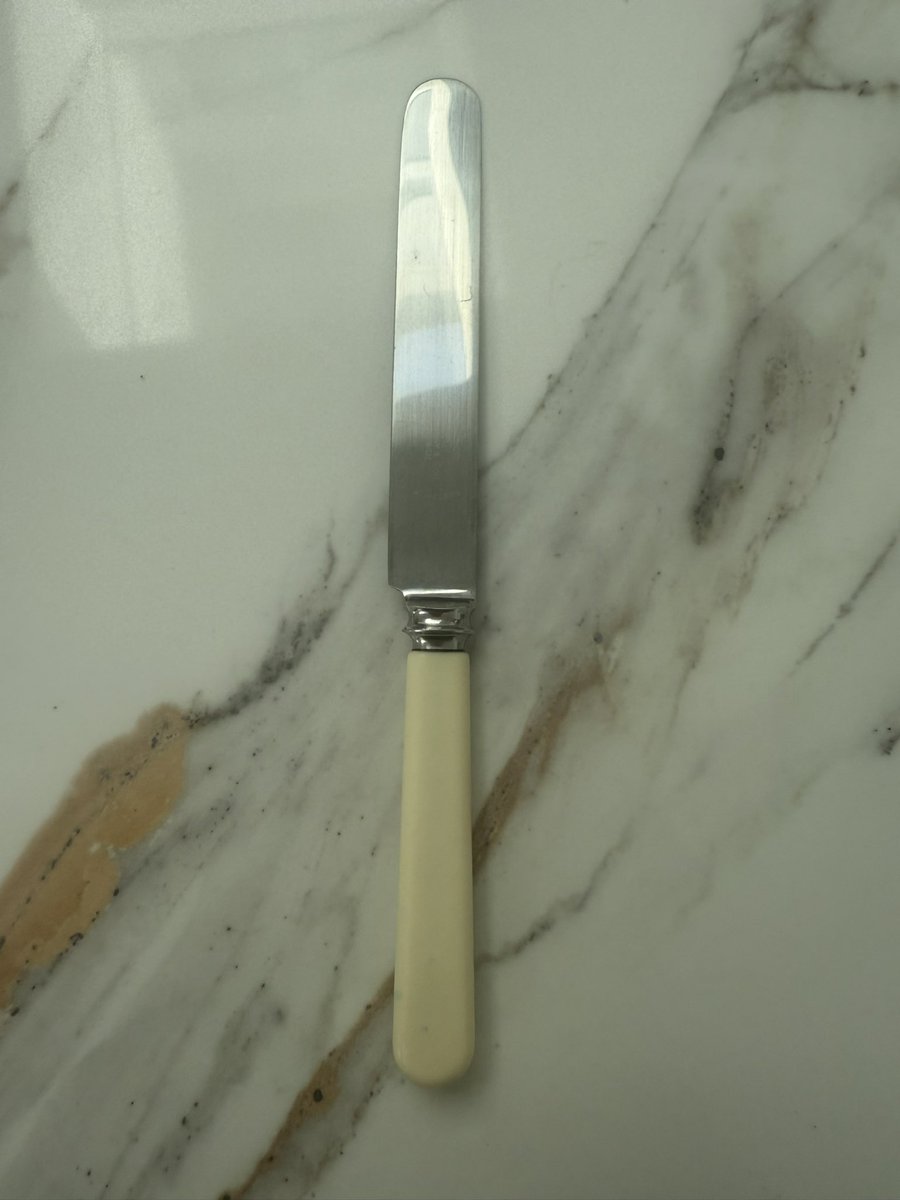 When we were clearing my mum’s house I grabbed a few of these knives. Made in Sheffield. Probably originally from my grandmother’s house and dating from late 1930s. And never was there a finer device for spreading butter.