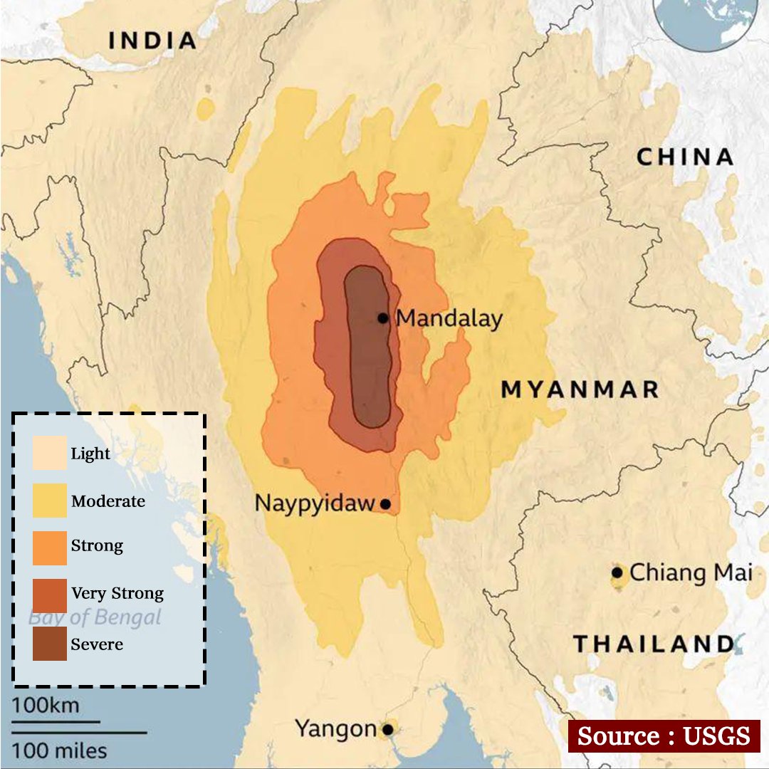 IrrawaddyNews's tweet image. Mapping the Myanmar Earthquake
March 29, 2025

A  devastating 7.7-magnitude earthquake struck central Myanmar on Friday,  claiming over 1,000 lives so far. The US Geological Survey (USGS) warns  the death toll could exceed 10,000.
Check the maps for the epicenter, intensity and…