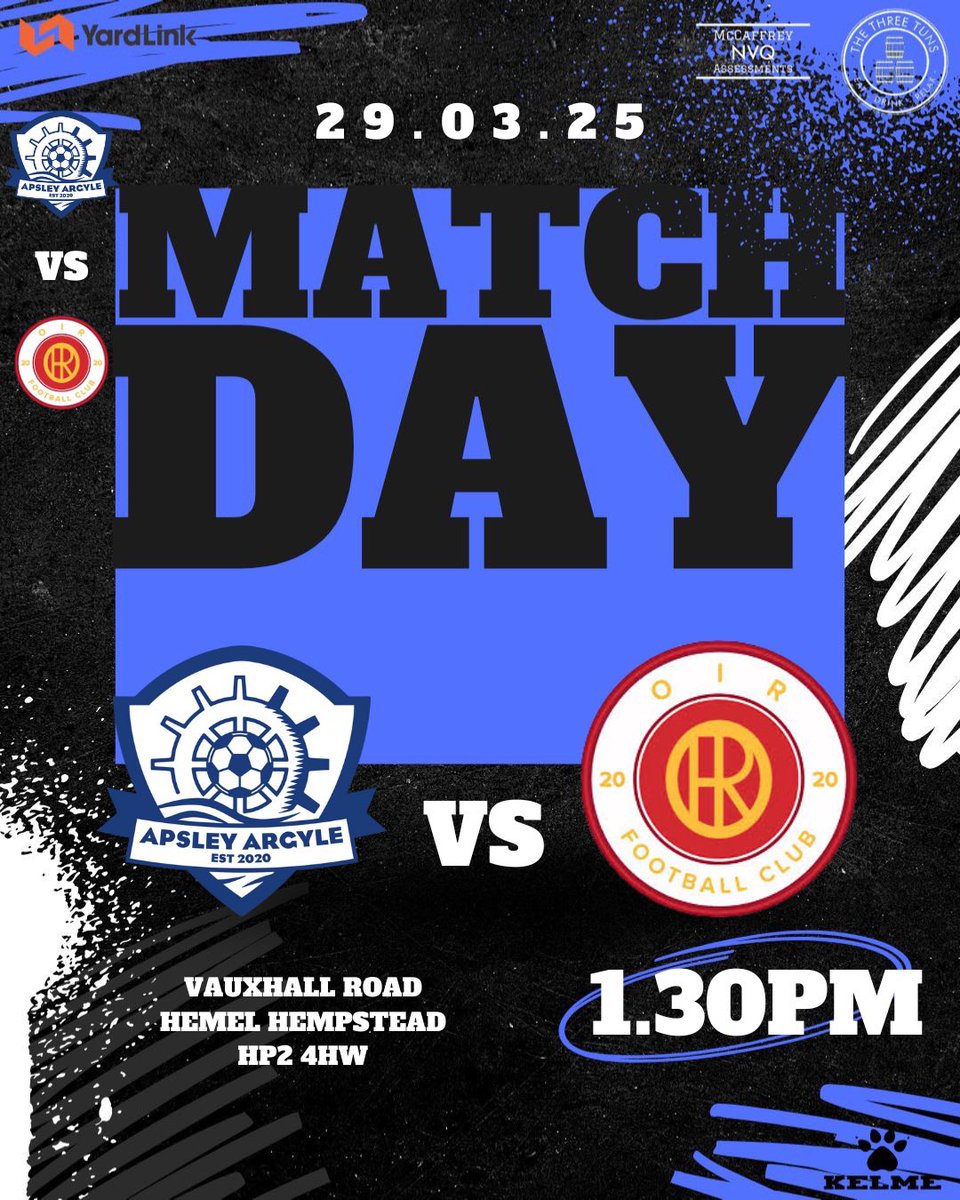 ApsleyFC's tweet image. 🔵⚽️ MATCH DAY ⚽️🔵

We’re up against OIR FC today at home.

Sun is shining, come and support the lads! 

Bar is open 🍻☕️

🆚 OIR FC 
📍 Vauxhall Road, Hemel Hempstead, HP2 4HW 
⏰ 1.30pm
🎟️ Free

#UptheArgyle