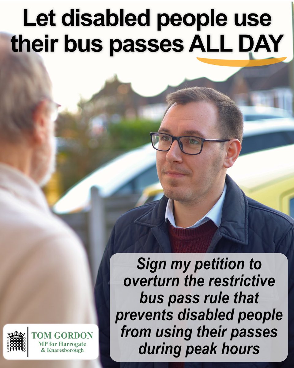 ✍️ Sign my petition to overturn the restrictive bus pass rule that prevents disabled people from using their bus passes to travel during peak hours. 

❌The rule isn’t just inconvenient - it’s discriminatory. 

👉tomgordon.org.uk