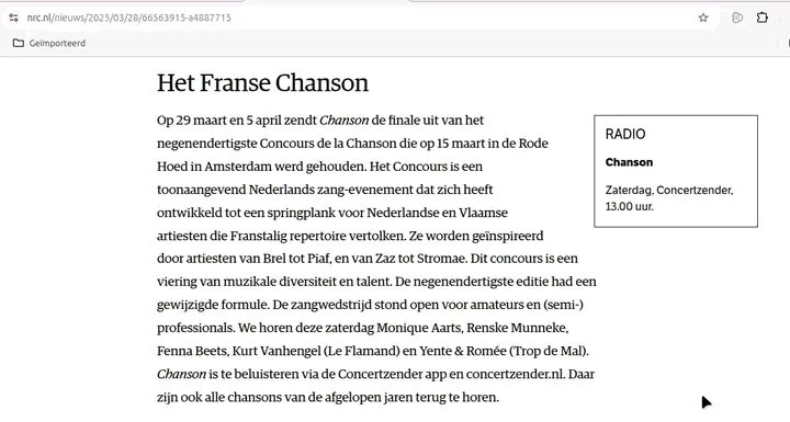 Om 13h00 is het weer Concourstijd bij de Concertzender:
concertzender.nl/programma/ch...

Luistertip NRC: