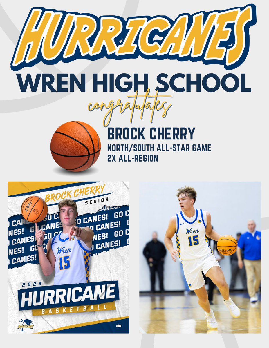 🏀 Congratulations to Senior Brock Cherry on being selected for the North- South SCACA All Star game! He was honored last night at the banquet and will participate this afternoon at 2:45 in the Game.