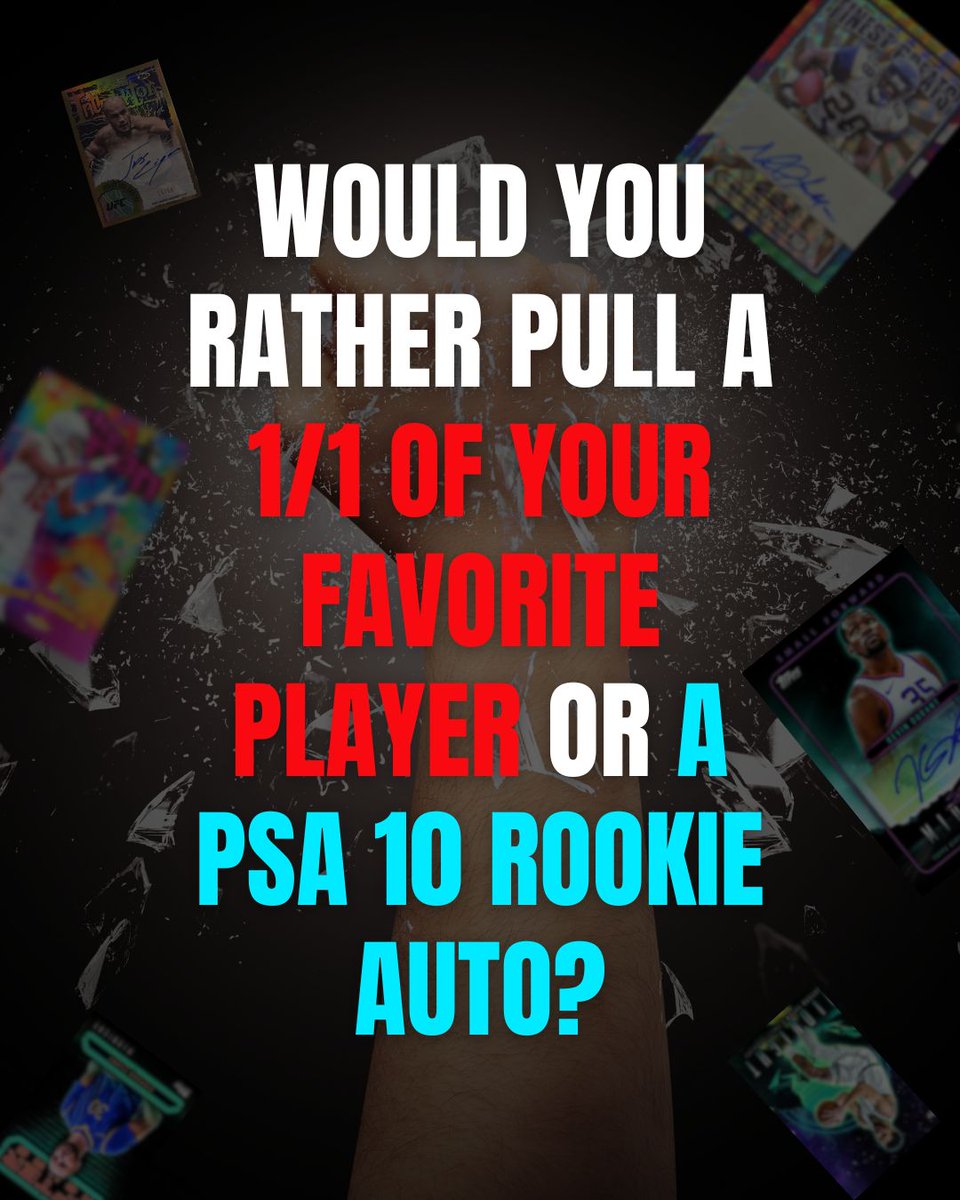 BoxLms's tweet image. 🔥 The Ultimate Collector's Dilemma! 🔥
Would you rather pull a 1/1 of your favorite player or a PSA 10 Rookie Auto? 🤯🏆

Drop your pick in the comments! 👇

#CardCollectors #HobbyDebate #BigPulls #lmsboxbreaks