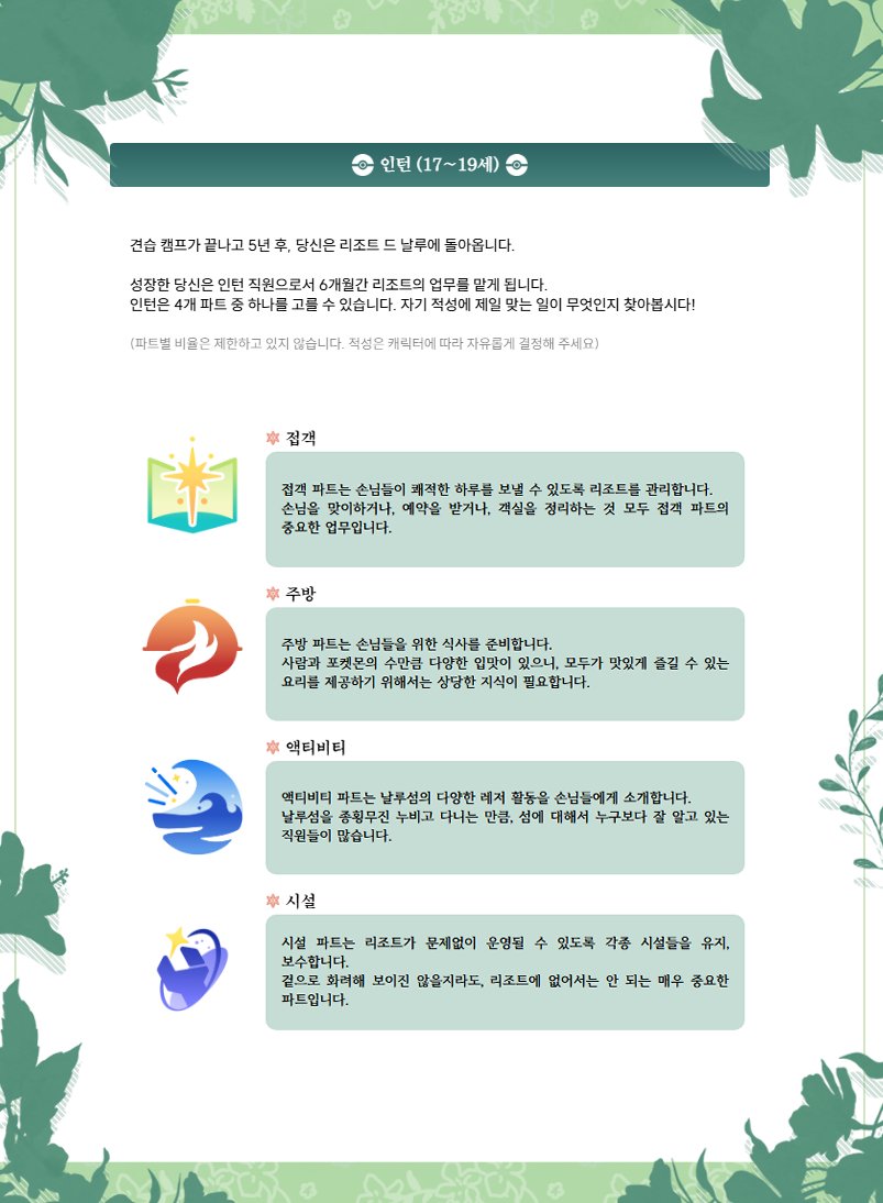 🏝<리조트 드 날루>의 정보를 공개합니다.
오늘부터 한 주 간격으로 커뮤니티 정보가 업데이트됩니다!