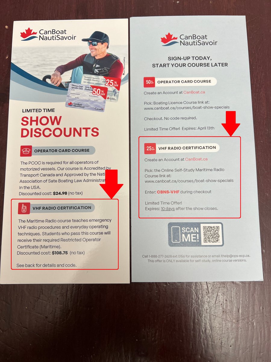 Need a VHF Radio Operator Certificate (Marine) 'ROC(M)' license? CanBoat Canada has a 25%  discount for on-line self-study ROC(M) course, on til April 15. Discount price is CAD$108.75. Complete in a few evenings or a weekend. canboat.ca/courses/boat-s…
Enter CBNS-VHF during checkout